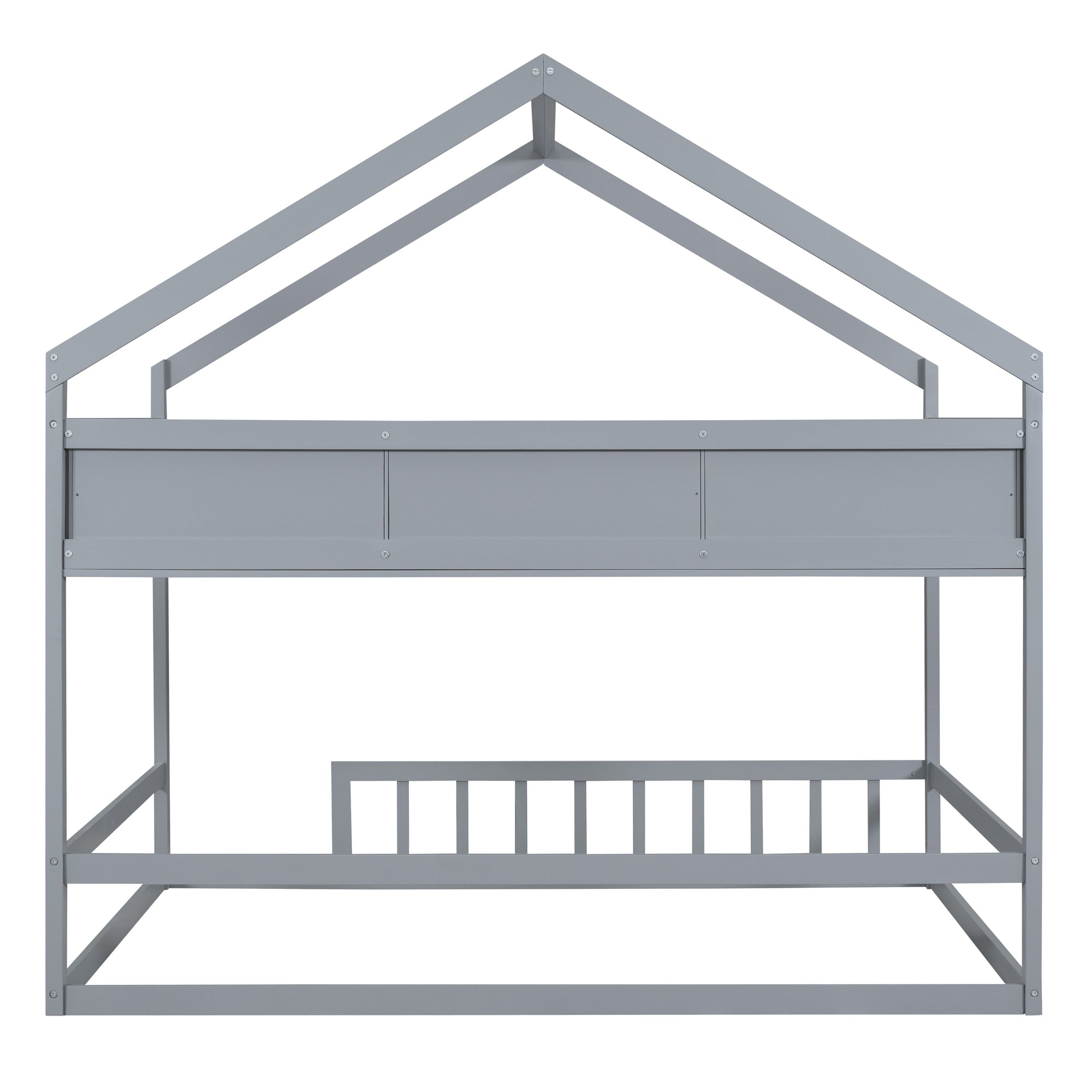 Wooden Full Size House Bed with Storage Shelf,Kids Bed with Fence and Roof, Gray - Atlantic Fine Furniture Melbourne FL