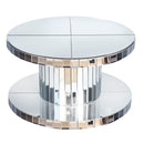 Luxury Double Tier Round Mirror Coffee & End Table With Fluted Glass Modern Sofa Side Table - Silver / Glass
