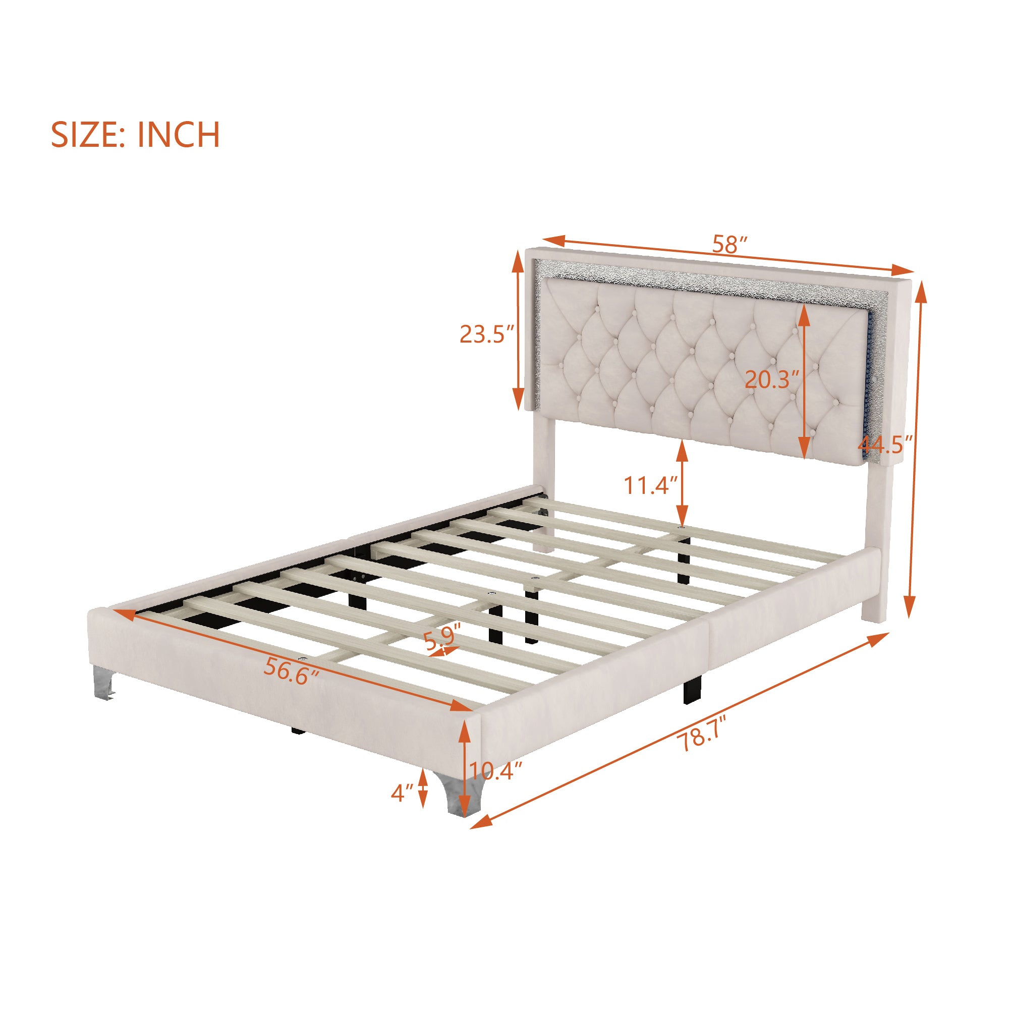 Full Size Upholstered Bed Frame with LED Lights,Modern Velvet Platform Bed with Tufted Headboard,Beige - Atlantic Fine Furniture Melbourne FL