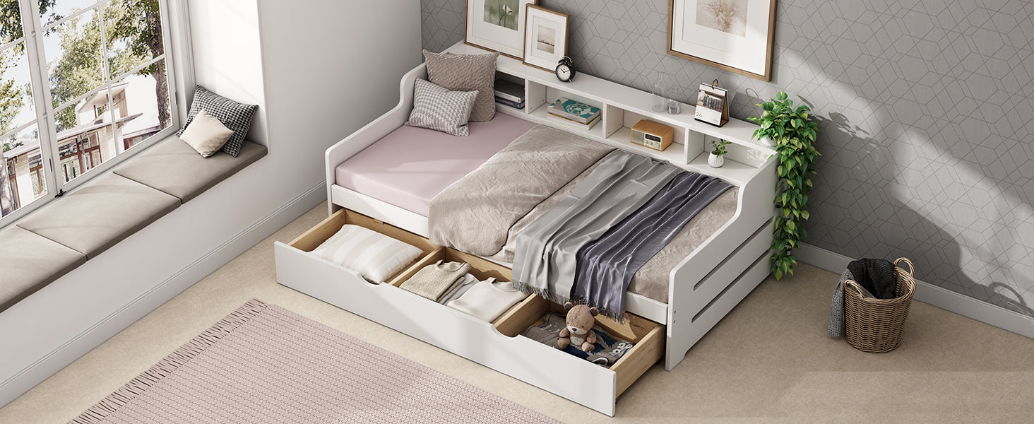 Twin Size Wooden Day Bed with 3 Trawers for Guest Room, Small Bedroom, Study Room, White - Atlantic Fine Furniture Melbourne FL