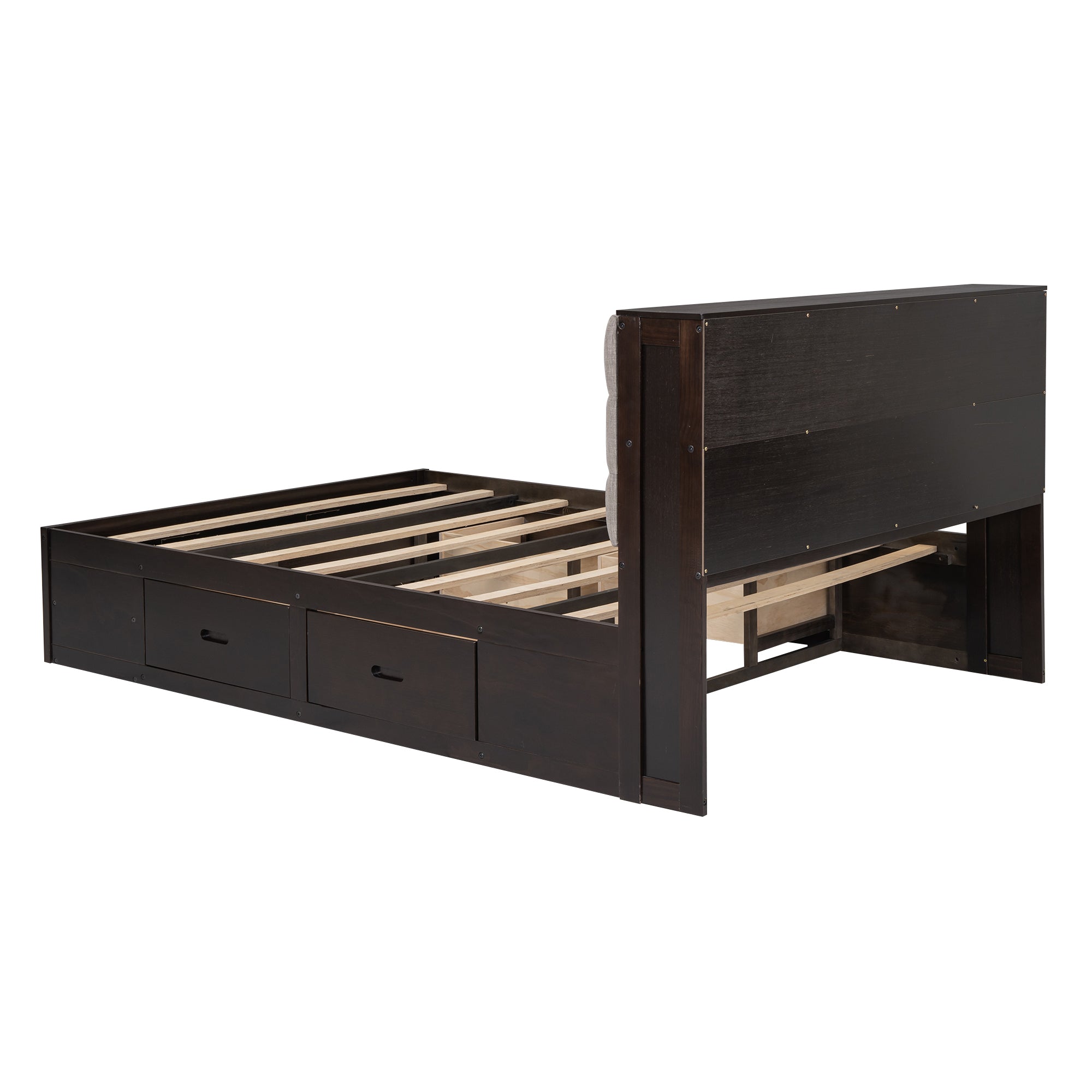Wood Queen Size Platform Bed with Storage Headboard, shoe rack and 4 drawers,Espresso - Atlantic Fine Furniture Melbourne FL
