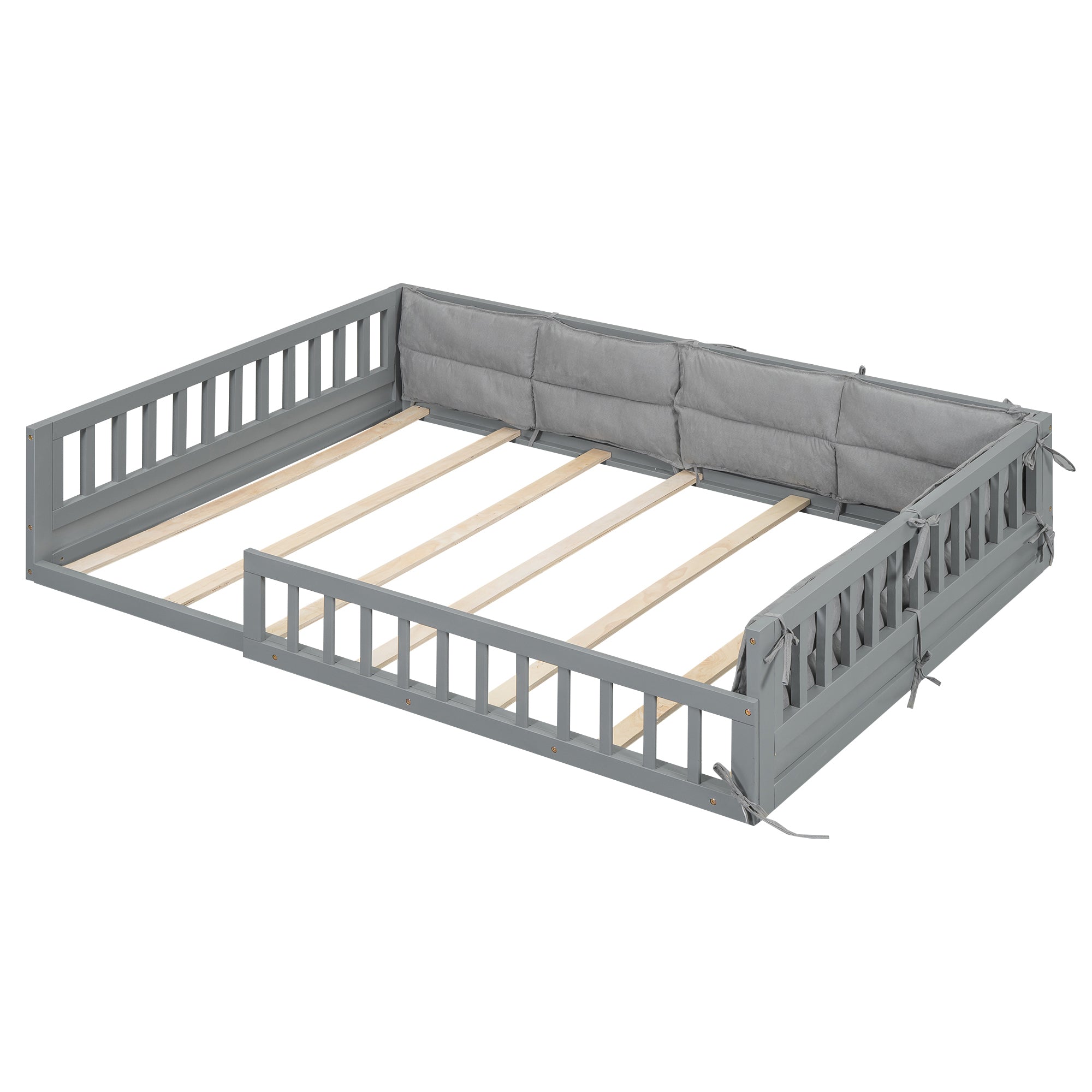 Wood Full Size Upholstered Platform Bed with Guardrail and Pillow, Gray - Atlantic Fine Furniture Melbourne FL