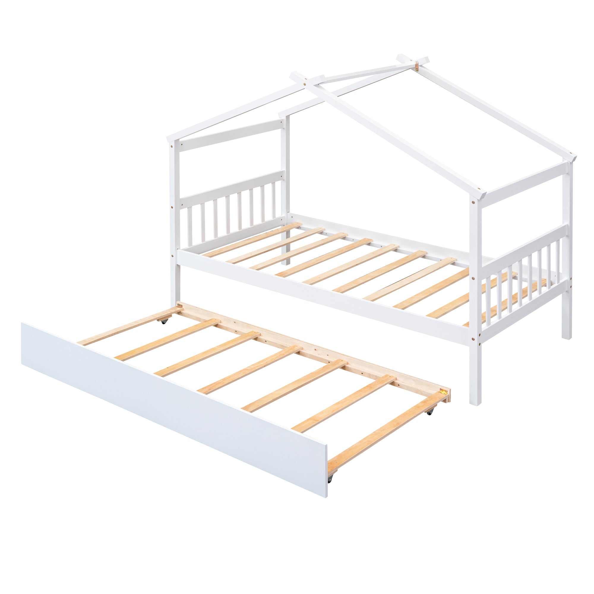Twin Size Wooden House Bed with Twin Size Trundle, White - Atlantic Fine Furniture Melbourne FL