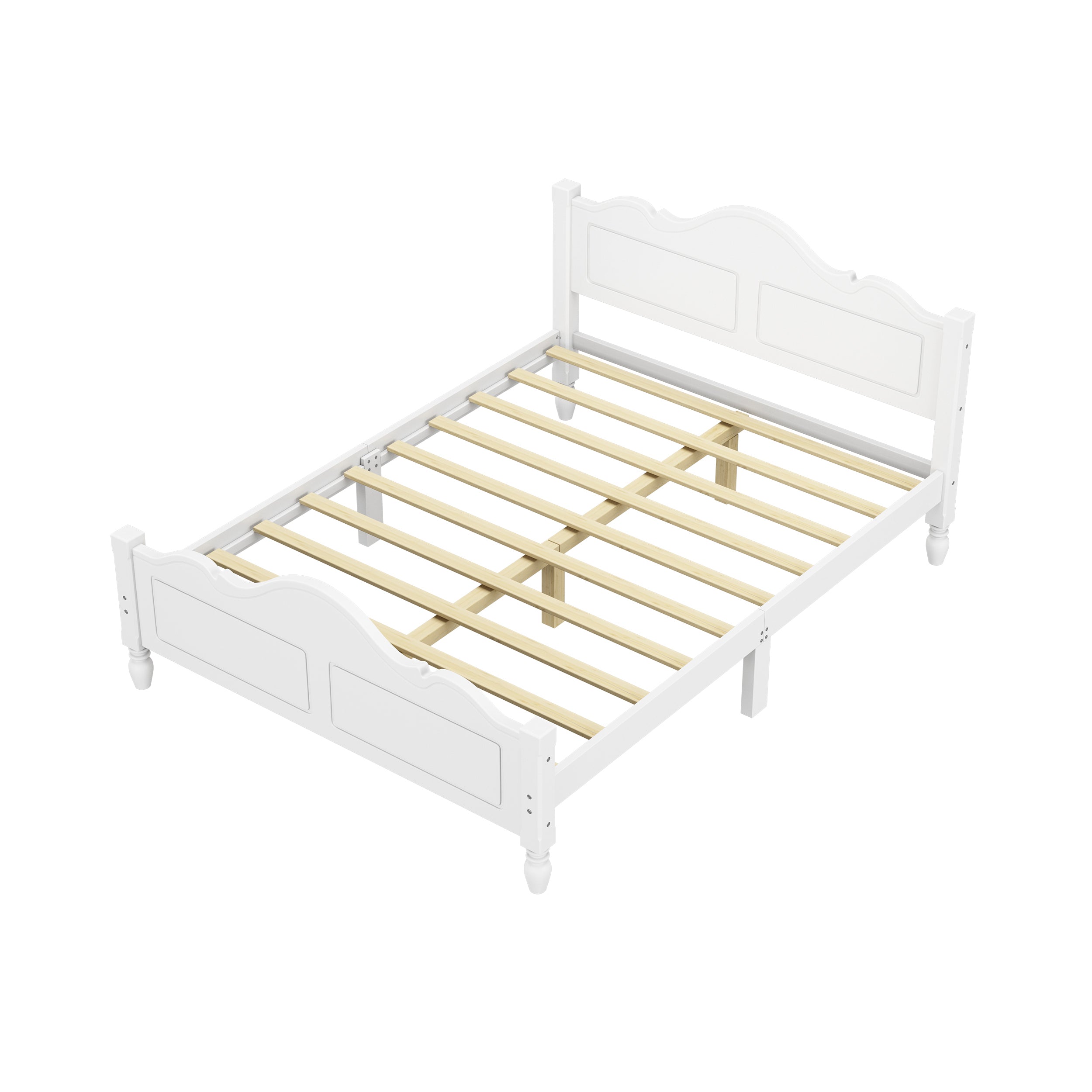 Traditional Concise Style Solid Wood Platform Bed, No Need Box Spring, White Queen
