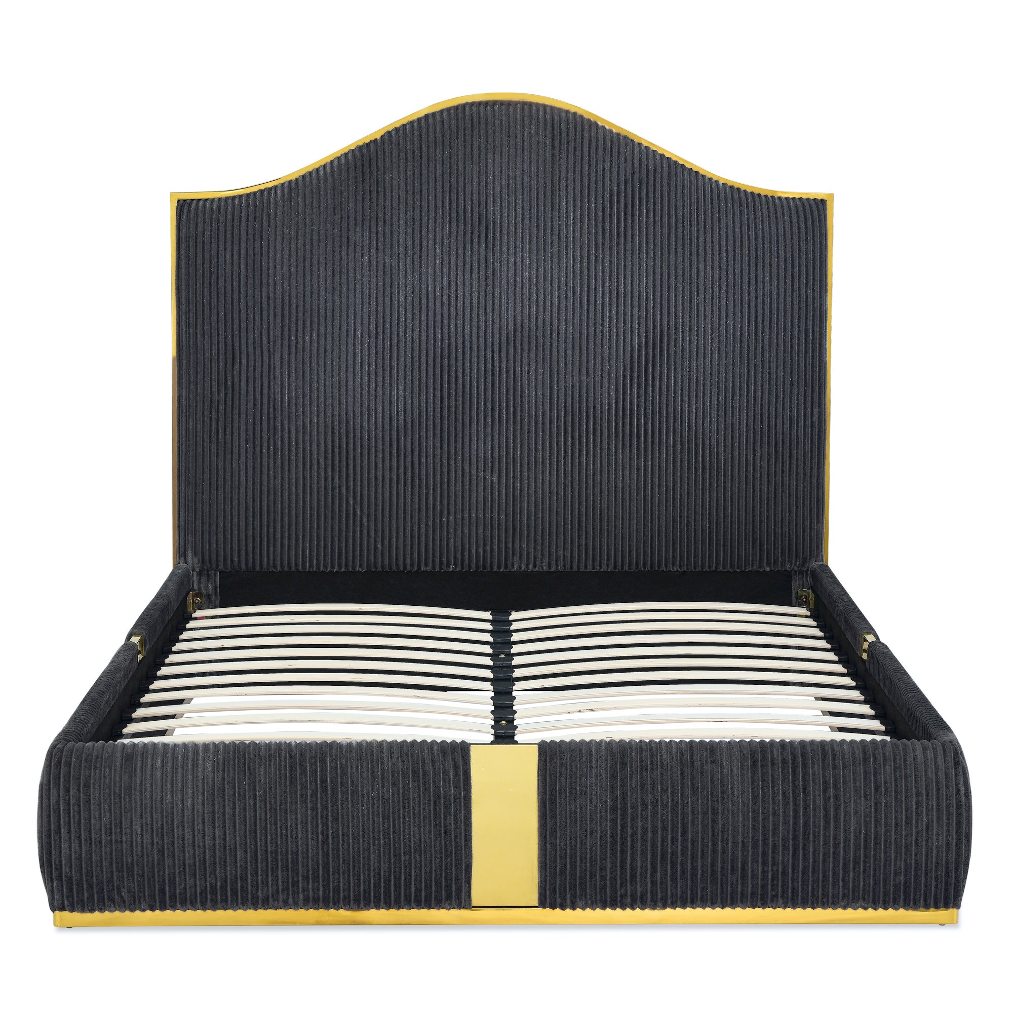Corduroy Upholstered Bed Frame Queen Size 59.5" Tall Headboard Queen Bed Frame Metal Decoration /No Box Spring Needed