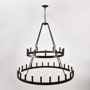 2 Tiers Wagon Wheel Chandelier Wooden Farmhouse 36 Light (24 / 12) Or (12 / 24) Metal Chandeliers 2 Story Light Fixtures Industrial For High Ceiling Living Dining Room Foyer, Adjustable Height - Black