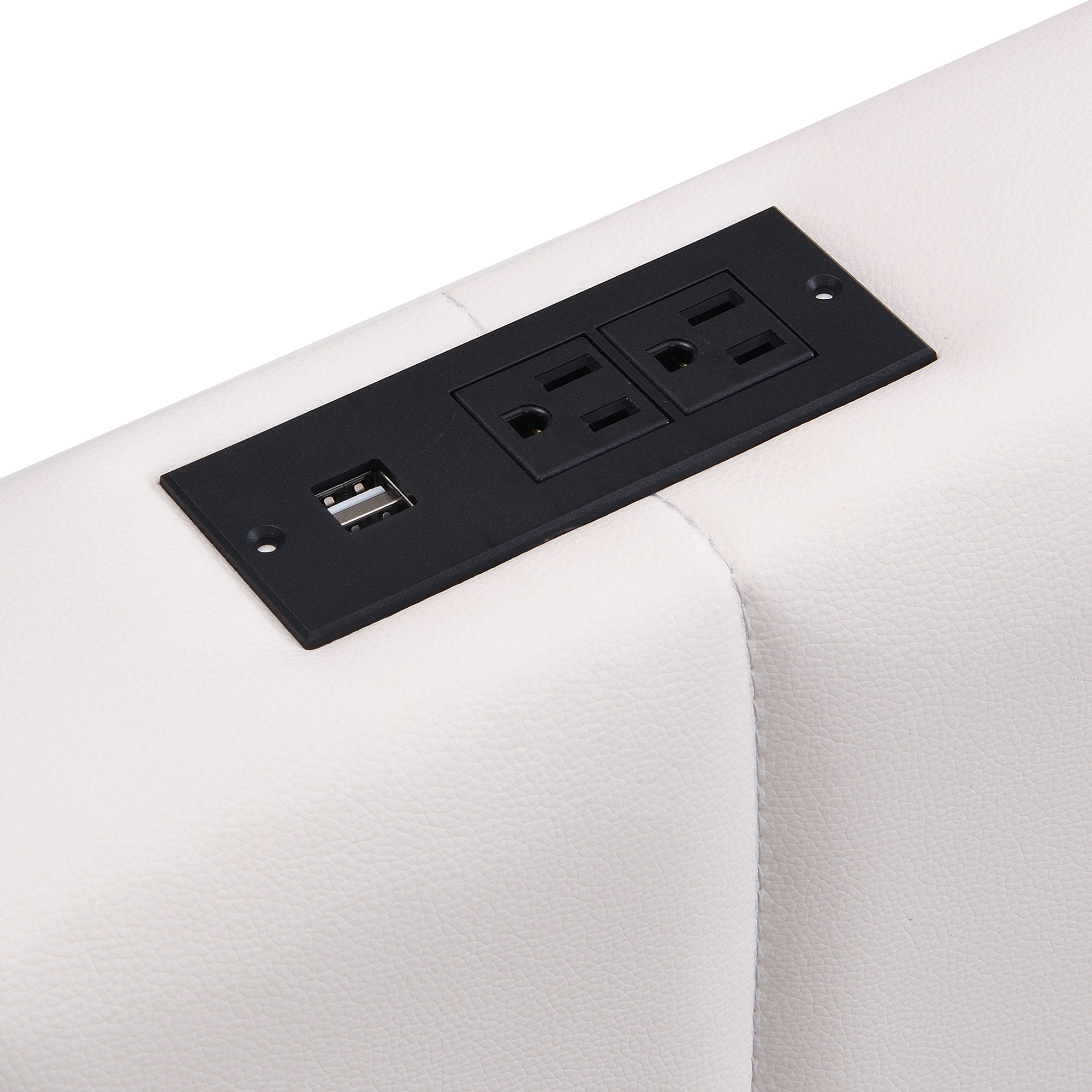 Queen Size Upholstered Bed with Hydraulic Storage System and LED Light, Modern Platform Bed with Sockets and USB Ports, White - Atlantic Fine Furniture Melbourne FL