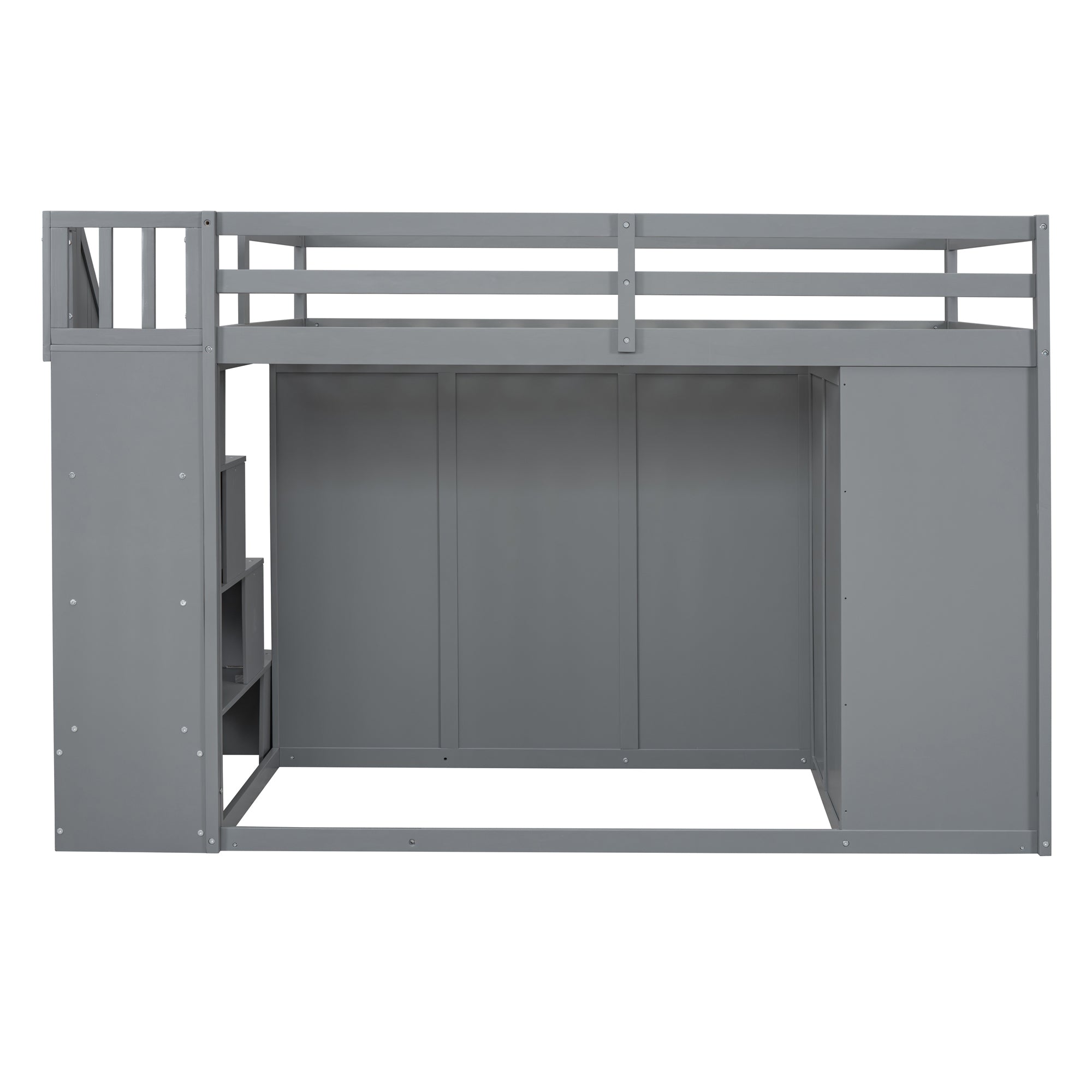 Full Size Wood Loft Bed With Built-in Wardrobes, Cabinets and Drawers, Gray