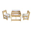 3 In 1 Kids Study Table & Chairs Set Multi Functional Activity Table With Detachable Blackboard Top - Natural Wood