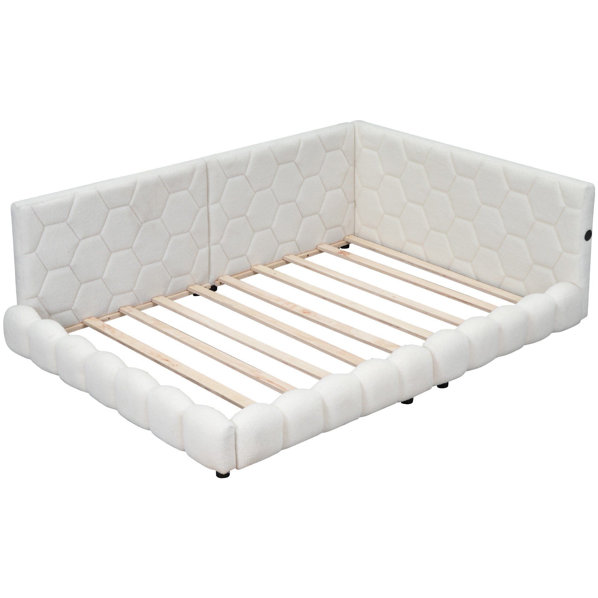 Upholstered Full Size platform bed with USB Ports and LED belt, White - Atlantic Fine Furniture Melbourne FL