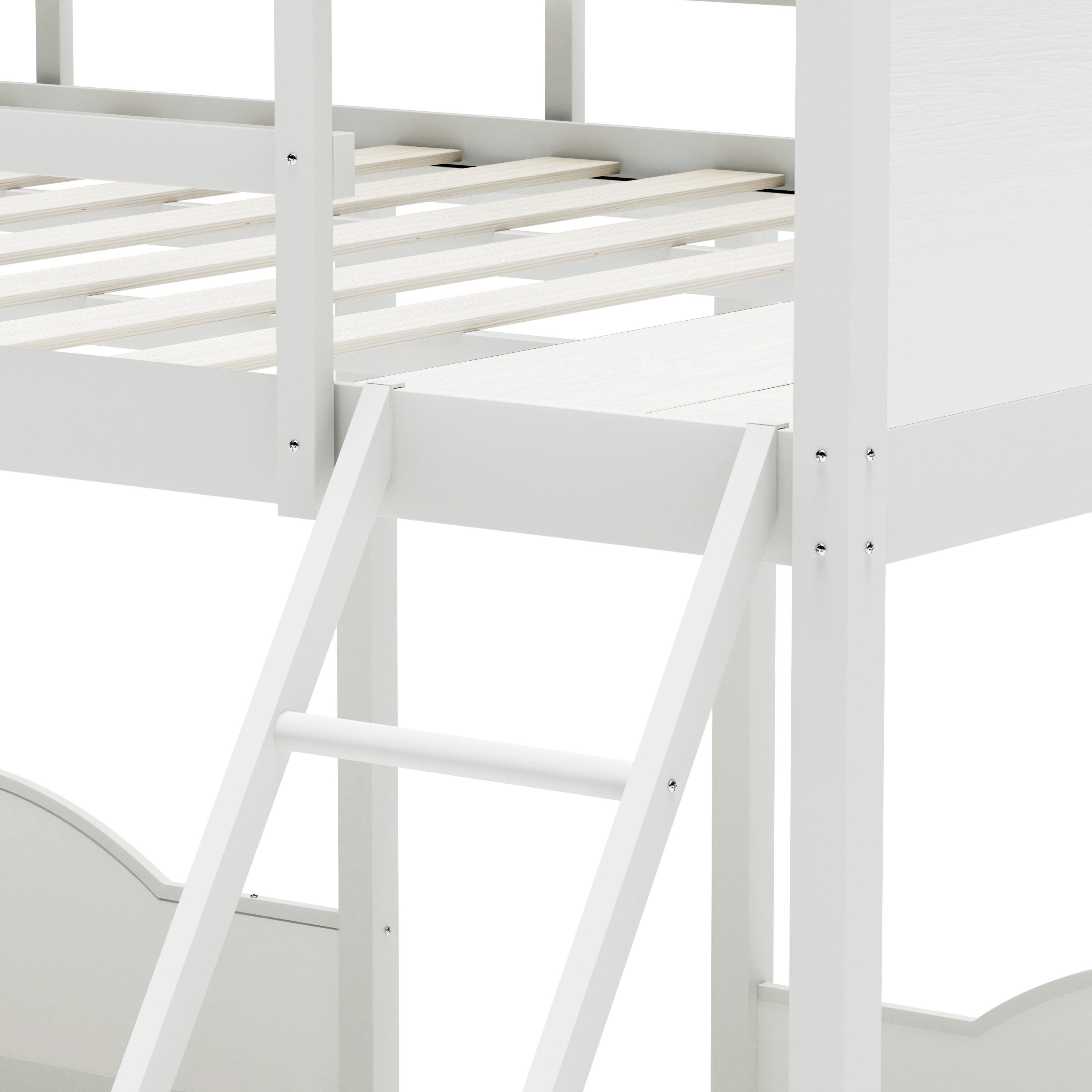 Full Over Twin & Twin Bunk Bed Metal Triple Bed With Nightstand and Guardrails. White, 96.9'' L x 76'' W x 69'' H