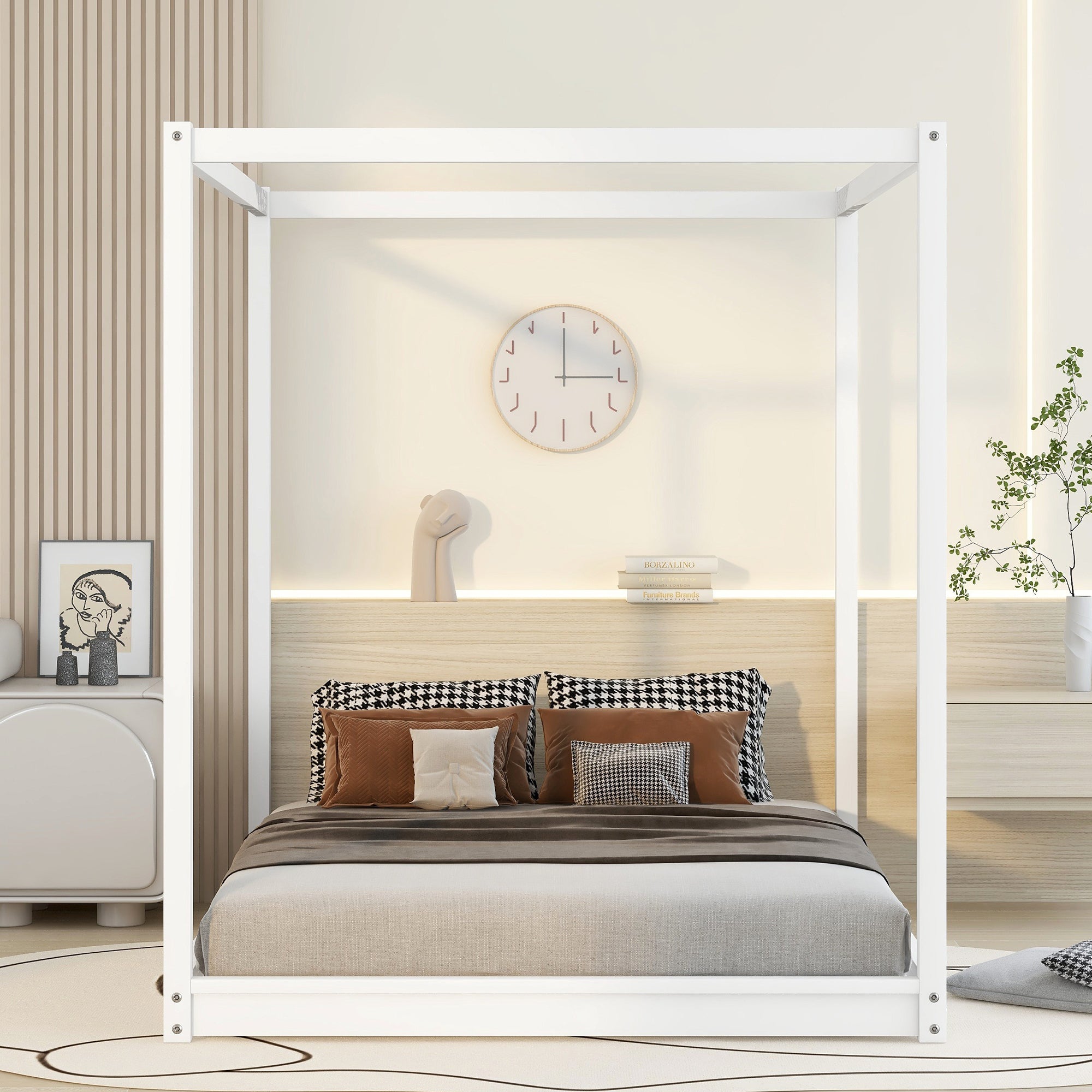 Queen Size Canopy Platform Bed with Support Legs,White - Atlantic Fine Furniture Melbourne FL