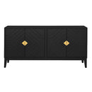 4 Door Sideboard Storage Cabinet For Living Room And Dining Room, 2 Large Cabinets With Gold Handles And Adjustable Shelf - Black