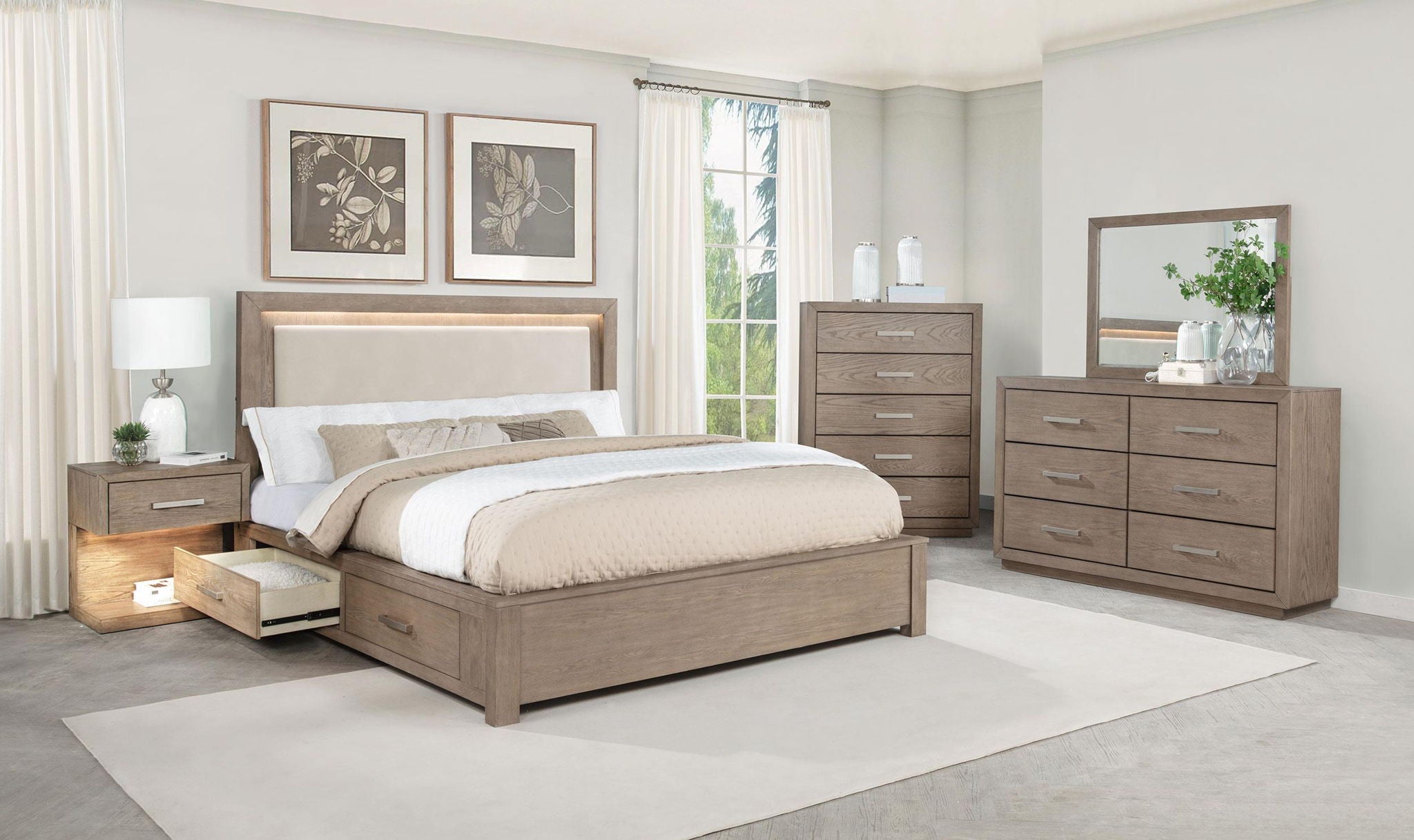 Kenora 56-inch Queen LED Storage Bed Barley Brown