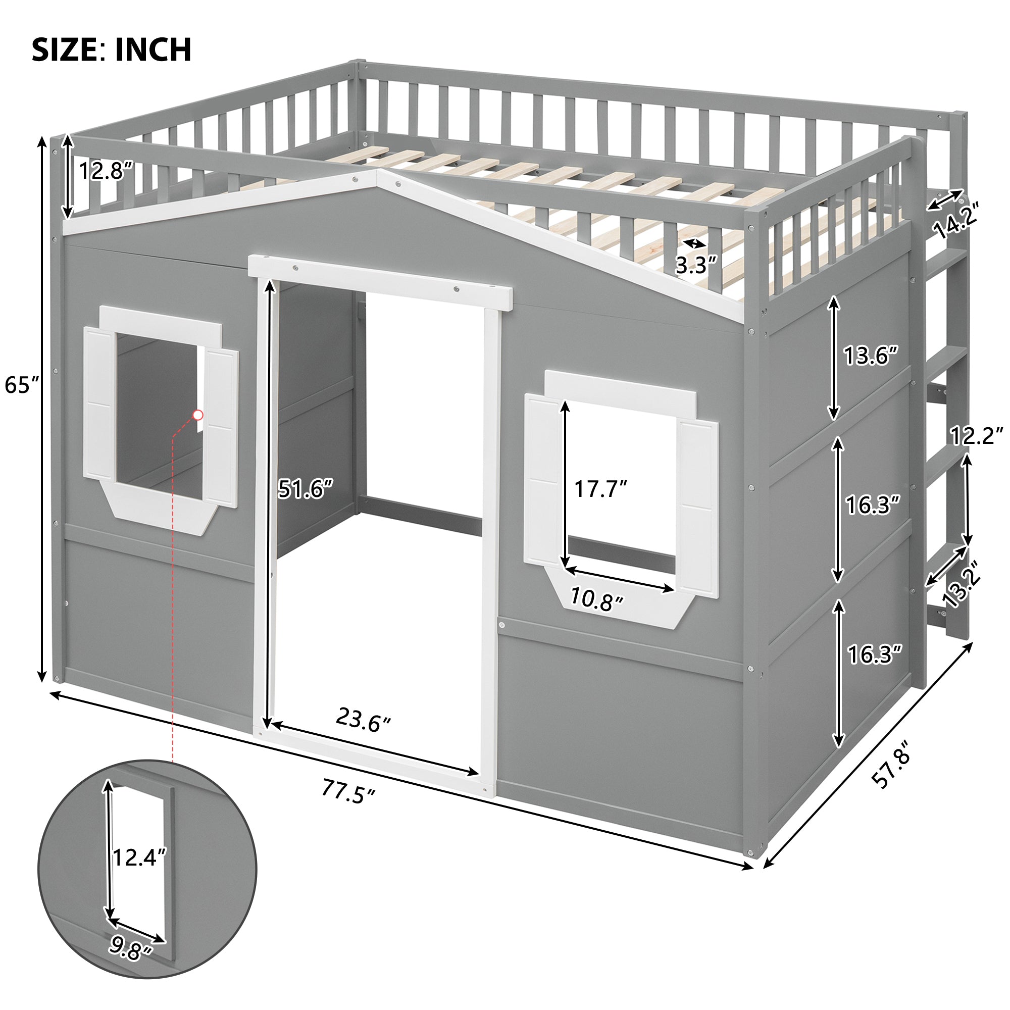 Full Size House Loft Bed With Ladder-Gray+White Frame - Atlantic Fine Furniture Melbourne FL