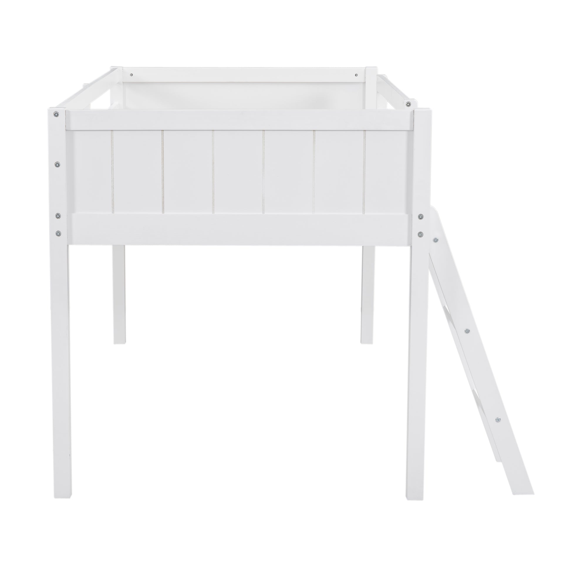 Twin Size Wood Loft Bed with Ladder, ladder can be placed on the left or right, White - Atlantic Fine Furniture Melbourne FL
