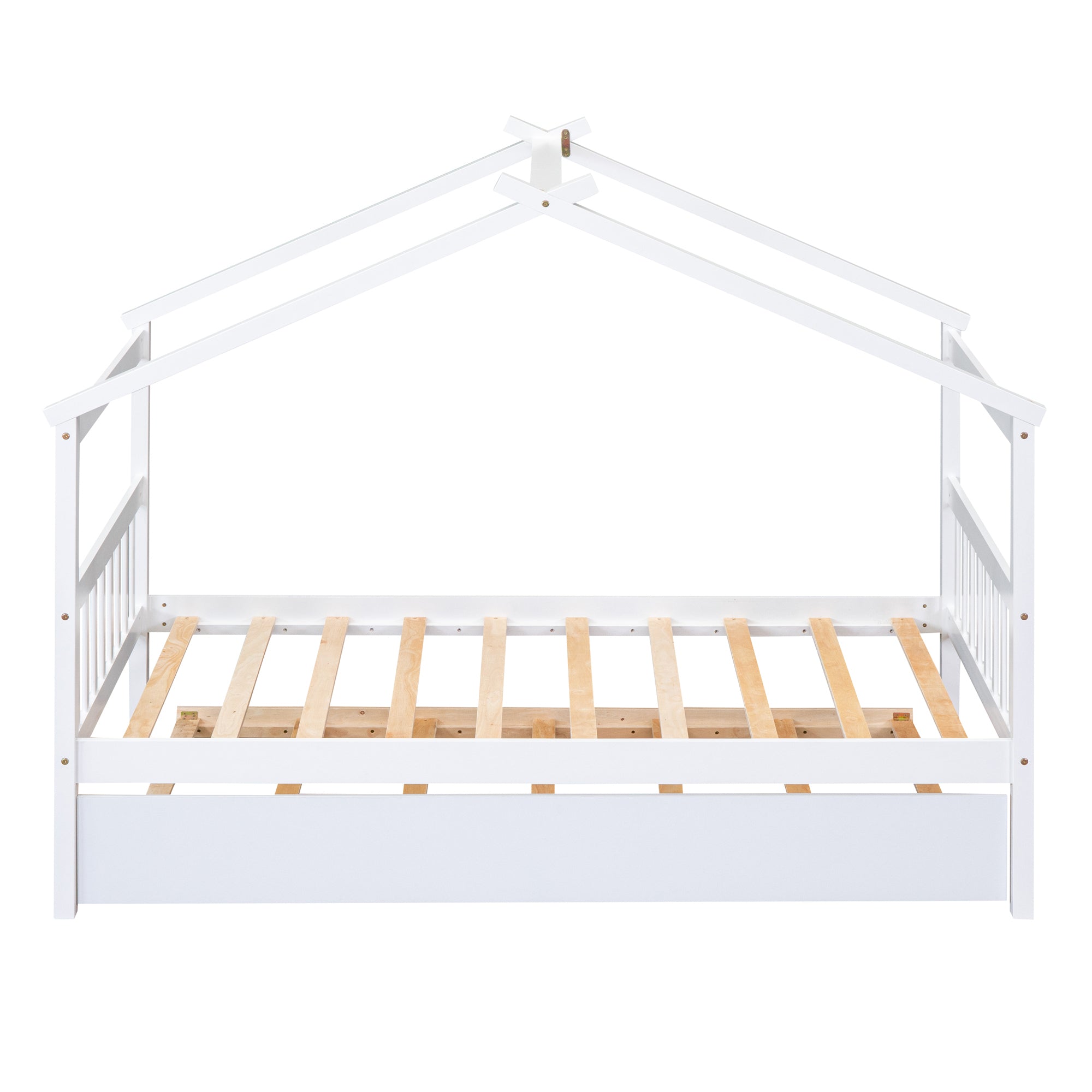 Twin Size Wooden House Bed with Twin Size Trundle, White - Atlantic Fine Furniture Melbourne FL