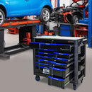 12 Layer Drawer Multi Purpose Tool Cart With Wheels And Iron Top - Black / Blue