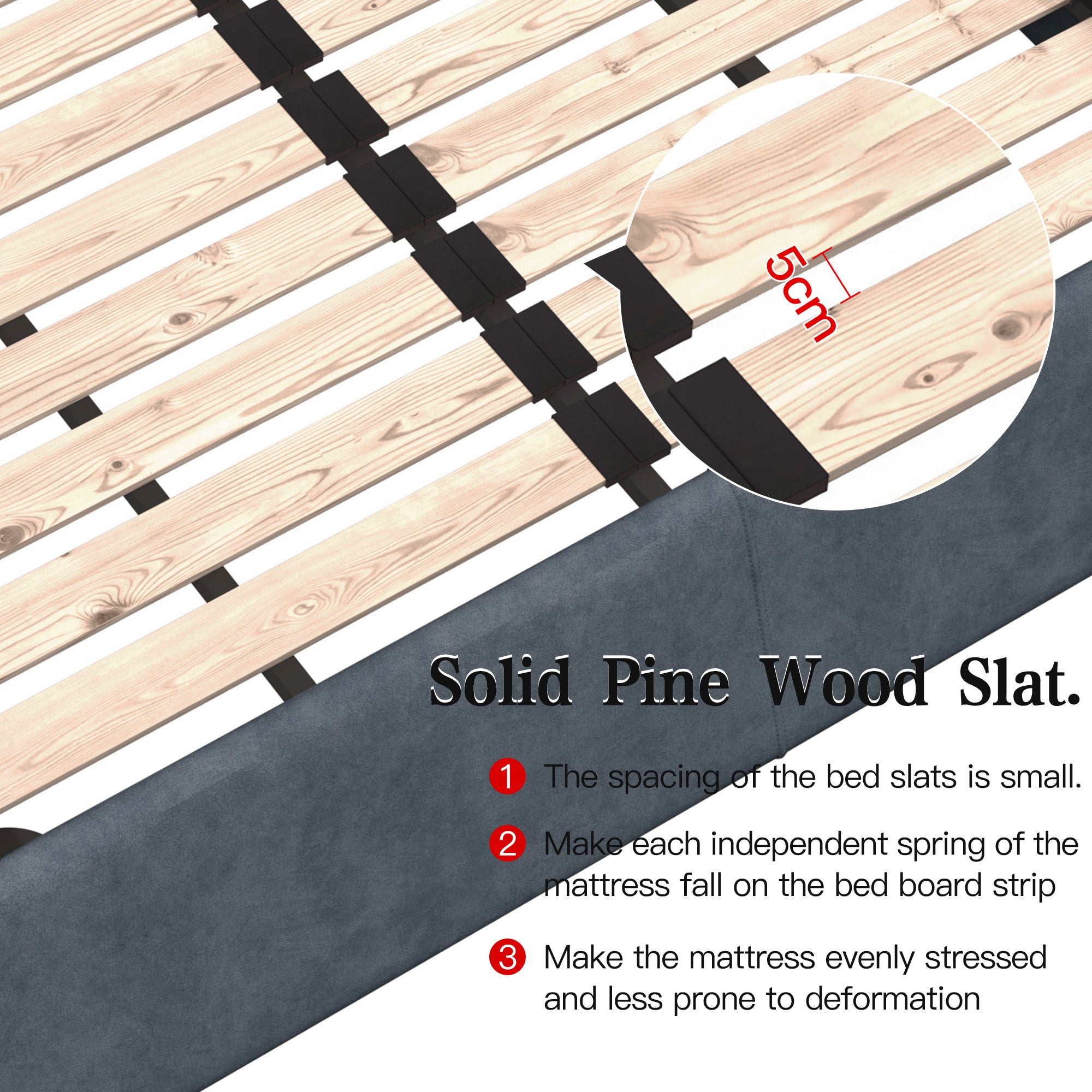 King Size Upholstered Platform Bed with Special Shaped Velvet Headboard, Metal & Solid Wood Frame,Grey