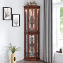 Corner Curio Cabinet With Lights, Adjustable Tempered Glass Shelves, Mirrored Back, Display Cabinet (E26 Light Bulb Not Included)