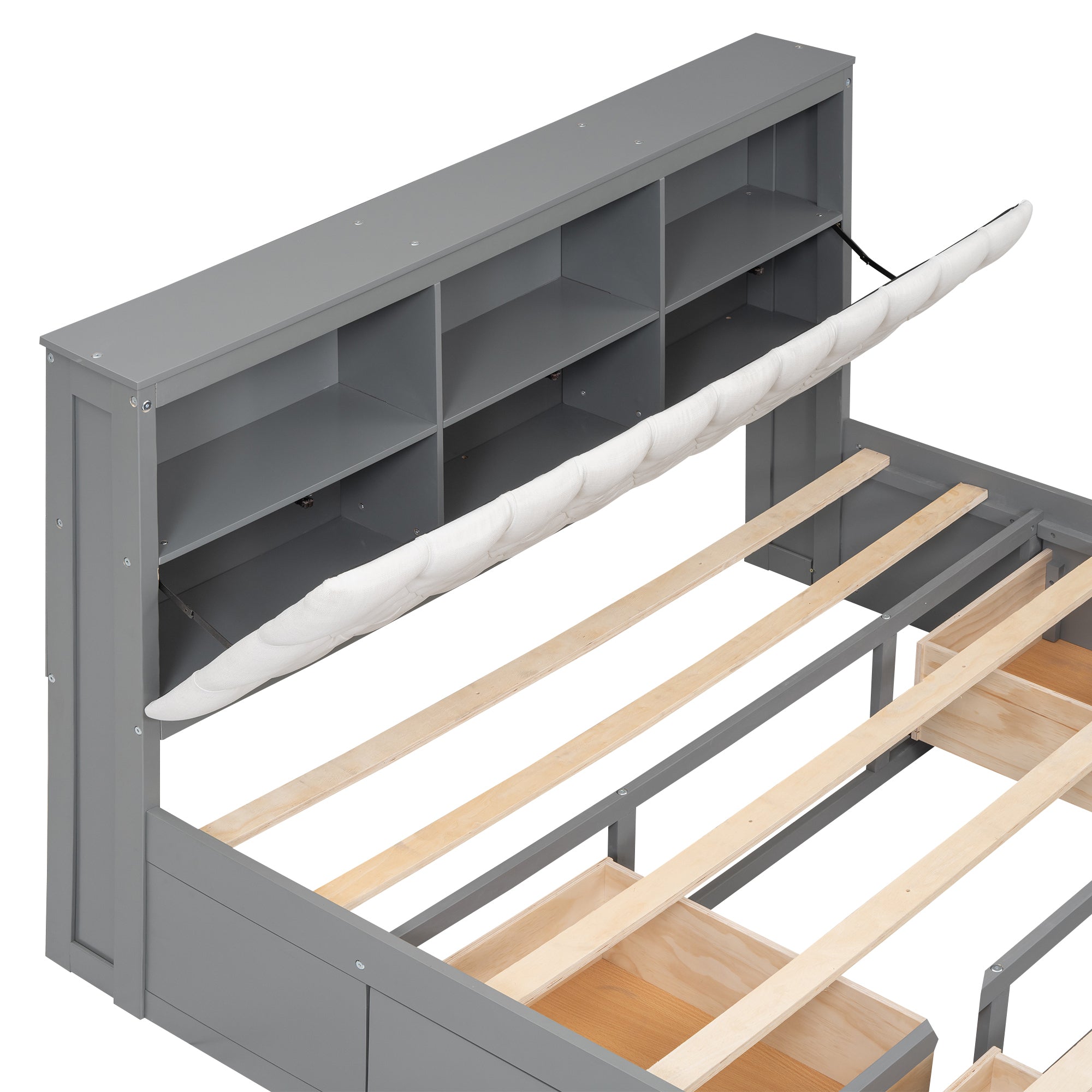 Wood Queen Size Platform Bed with Storage Headboard, shoe rack and 4 drawers,Gray - Atlantic Fine Furniture Melbourne FL