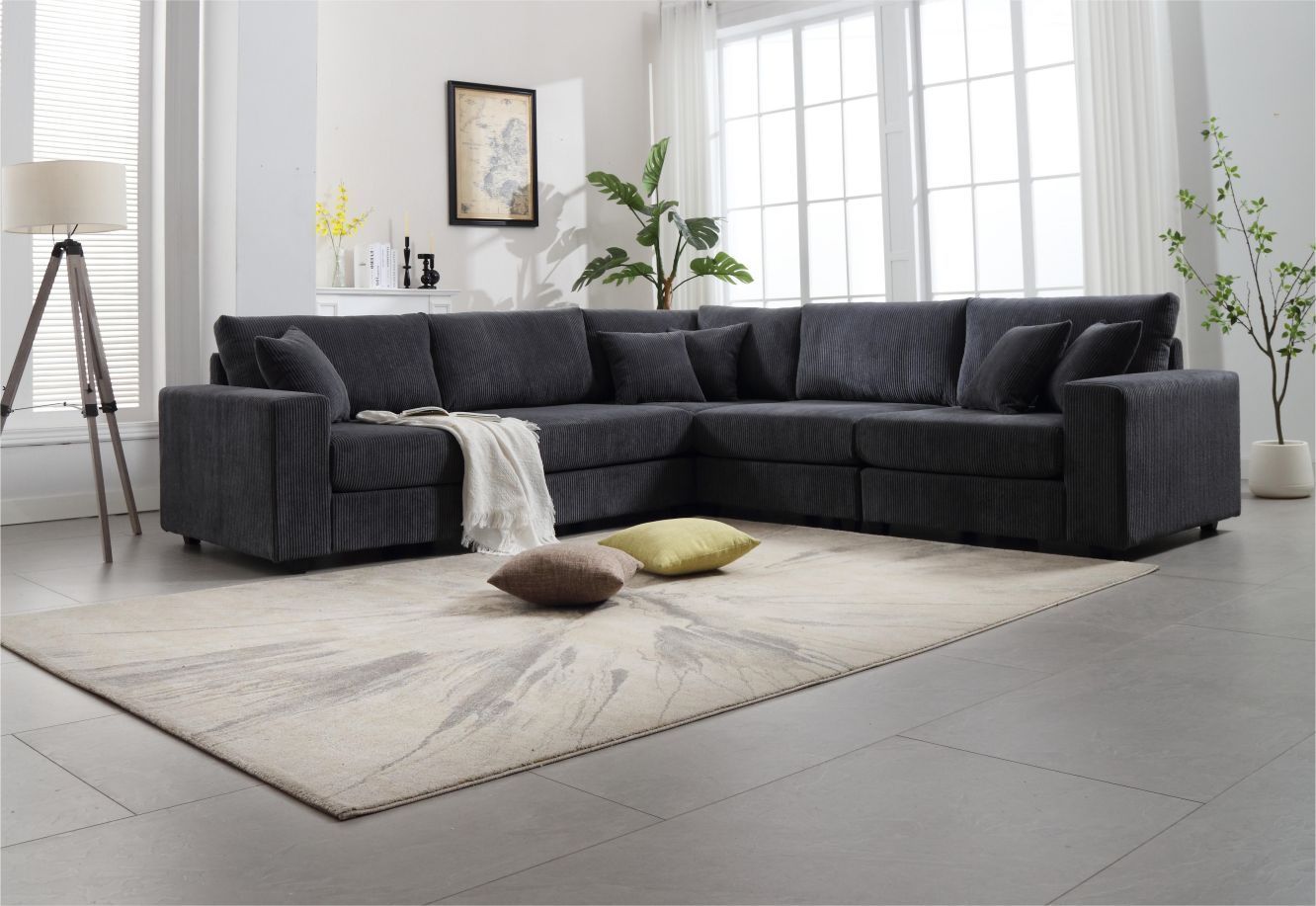 Oversized Length117.2''*Width 117.2'' Modular Sectional Sofa Couches Set ,Corduroy Upholstered Deep Seat Comfy Sofa For Living Room,Dark Gray