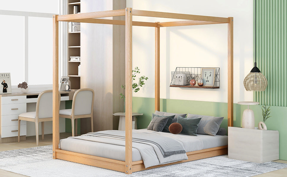Full Size Canopy Platform Bed with Support Legs,Natural - Atlantic Fine Furniture Melbourne FL