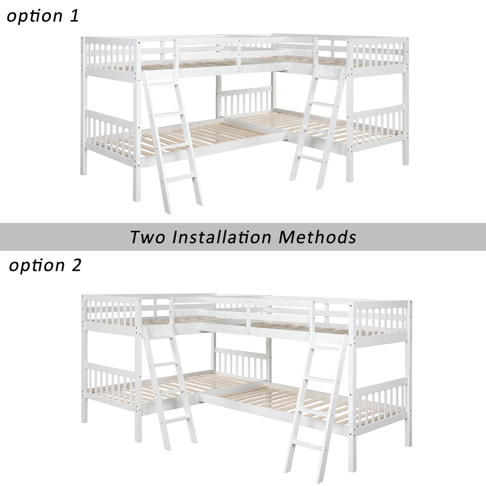 L-Shaped Bunk Bed with Ladder,Twin Size-Gray(OLD SKU :LP000020AAK)