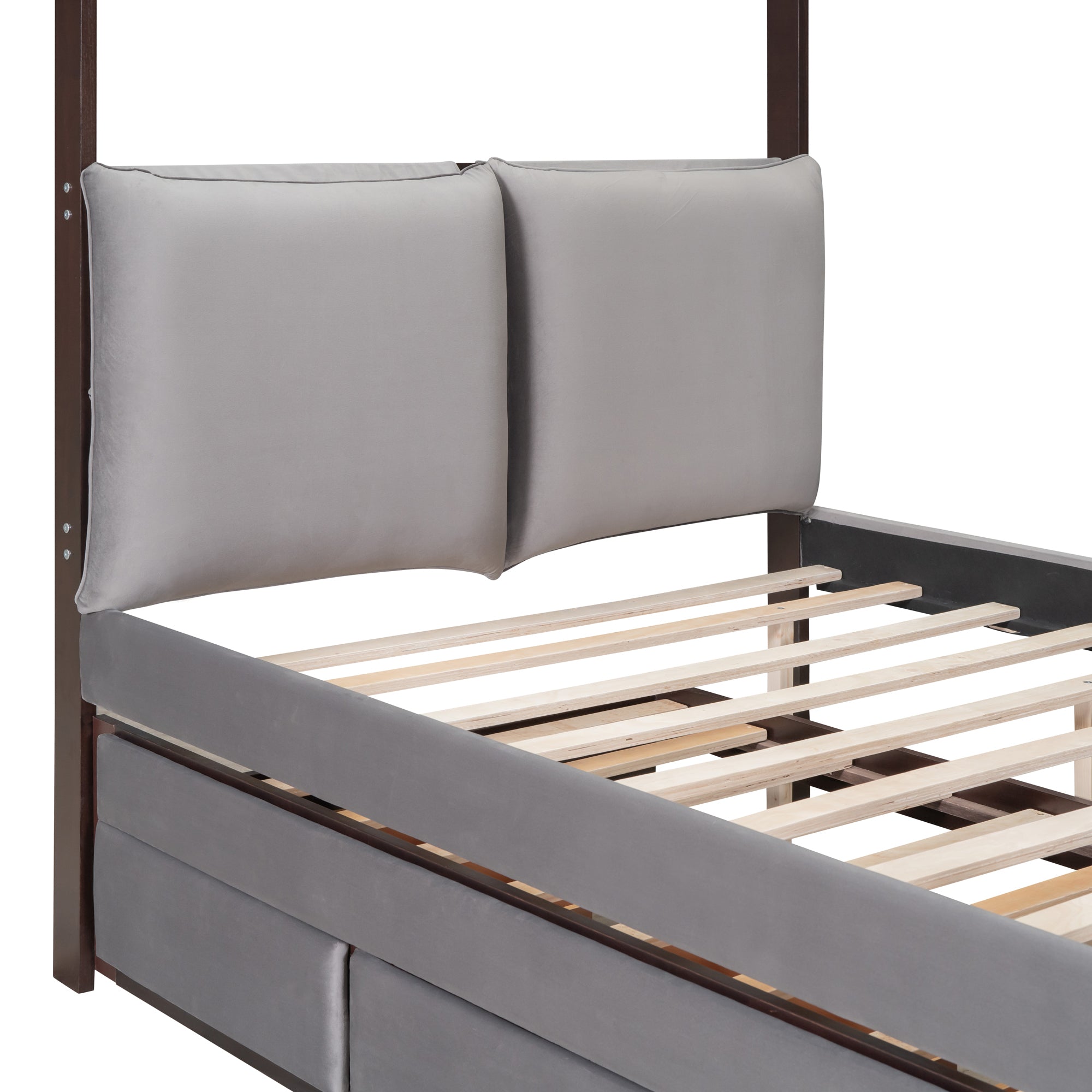 Full Size Upholstered Canopy Bed with Trundle and 3 Drawers, Gray - Atlantic Fine Furniture Melbourne FL