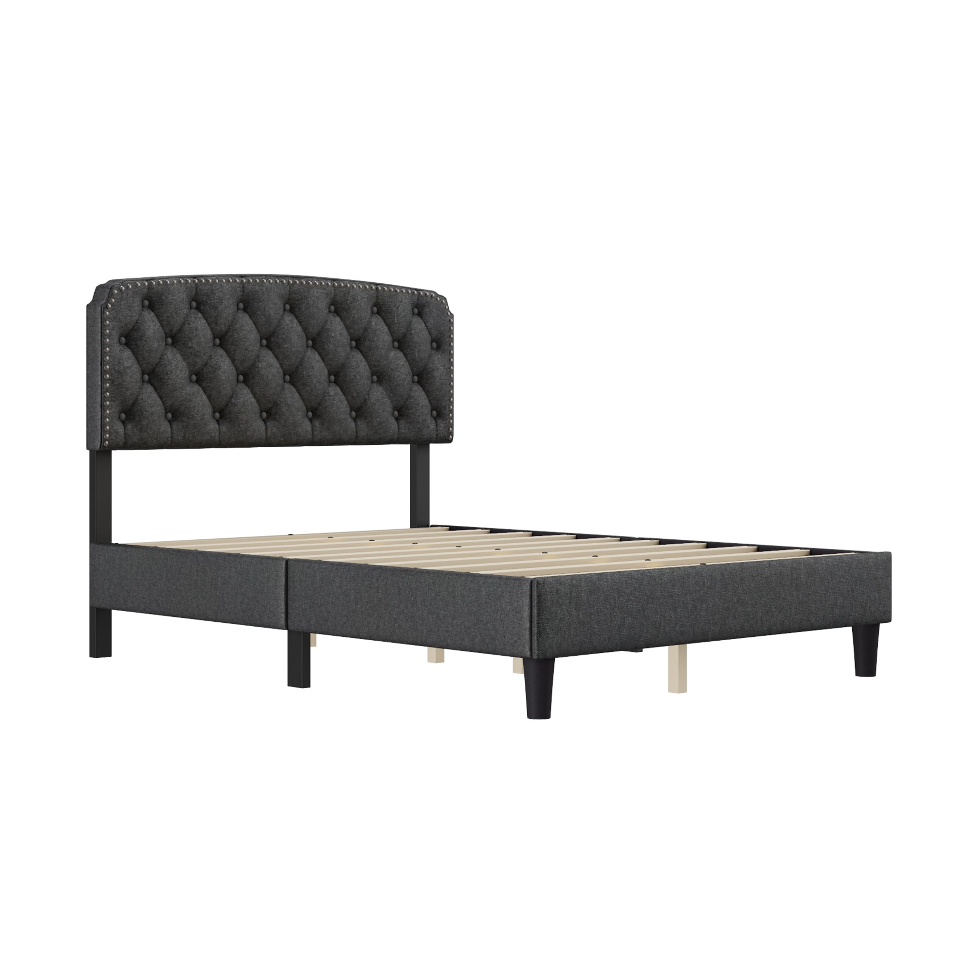 Full size Adjustable Headboard with Fine Linen Upholstery and Button Tufting for Bedroom, Wave Top dark Gray