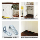 Farmhouse Kitchen Pantry Sideboard With Cabinet And Drawer, Multi Functional Kitchen Buffet With Hutch And Glass Holder, Microwave Stand With Charging Station - Brown / Antique White