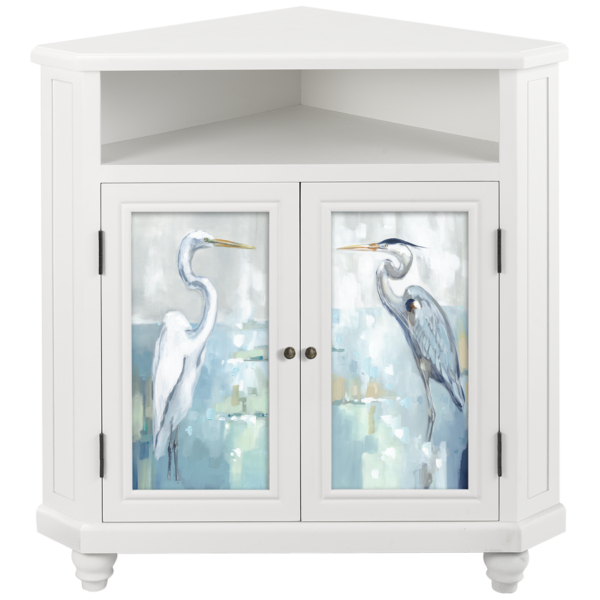 Ellis Island Media Corner Cabinet White with Insert Panels