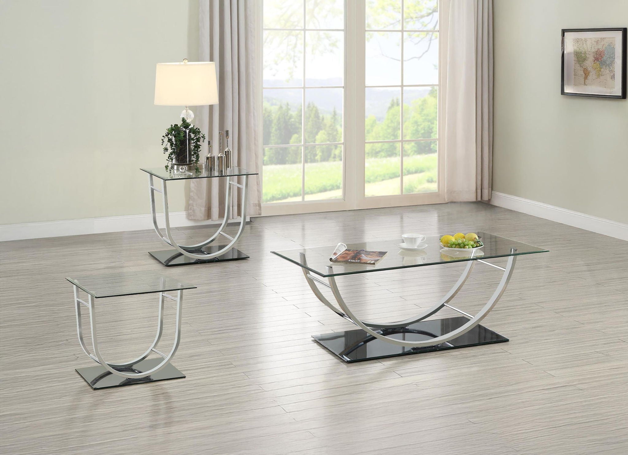 Danville 3-piece Glass Top Coffee and End Table Set Chrome