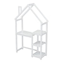 House-Shaped Wooden Writing Desk, Kids Study Table, Bookshelf & Toy Storage
