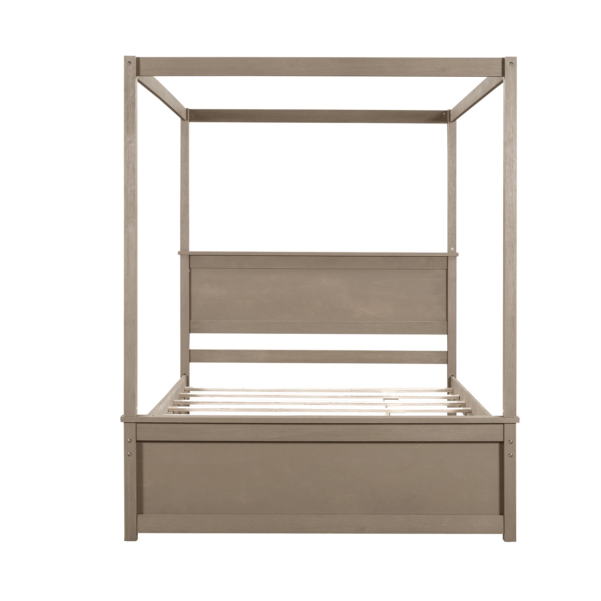 Wood Canopy Bed with Trundle Bed ,Full Size Canopy Platform bed With Support Slats .No Box Spring Needed, Brushed Light Brown - Atlantic Fine Furniture Melbourne FL