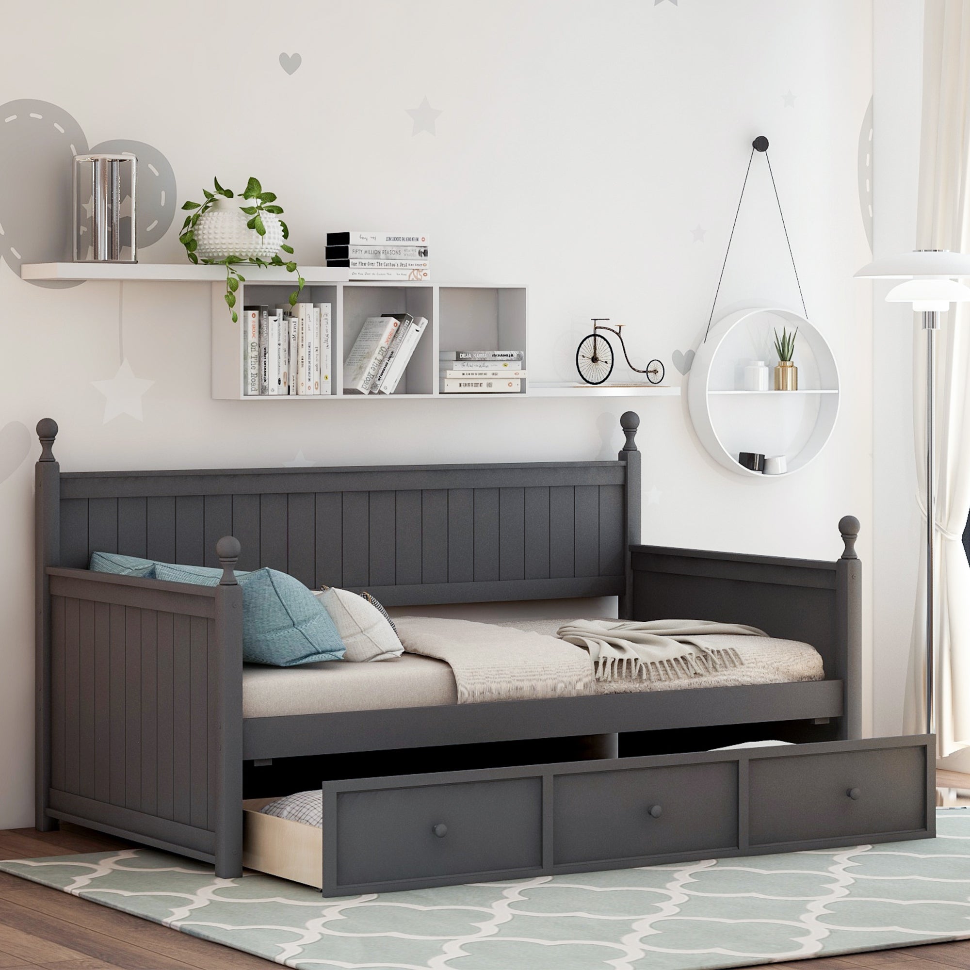 Wood Daybed with Three Drawers ,Twin Size Daybed,No Box Spring Needed ,Gray - Atlantic Fine Furniture Melbourne FL
