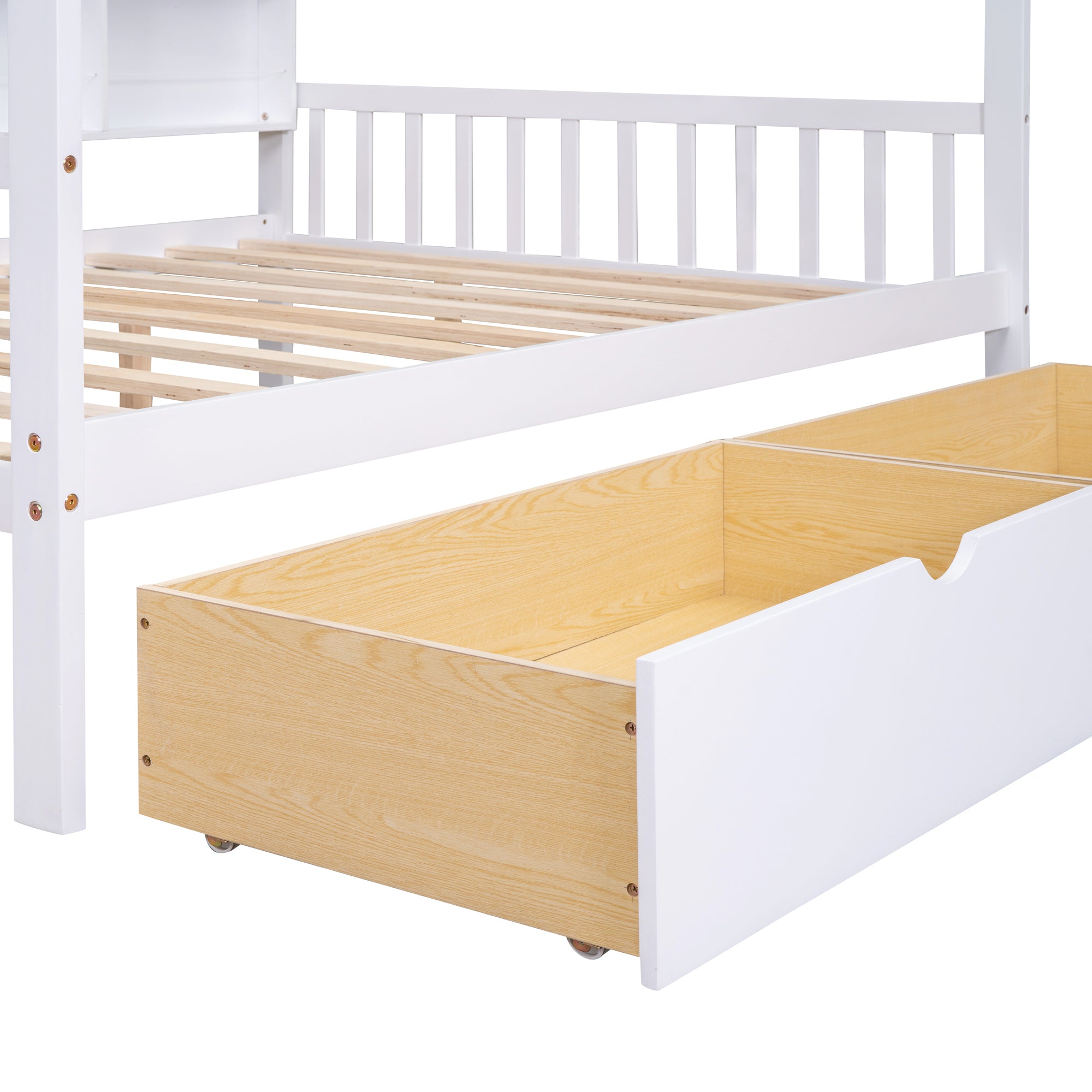 Wooden Full Size House Bed with 2 Drawers,Kids Bed with Storage Shelf, White(Expected Arrival Time: 5.15)