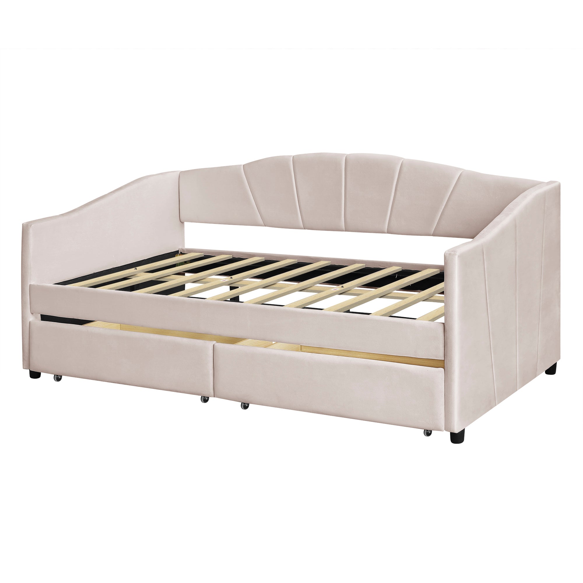 Upholstered daybed Twin Size with Two Drawers and Wood Slat ,Beige - Atlantic Fine Furniture Melbourne FL