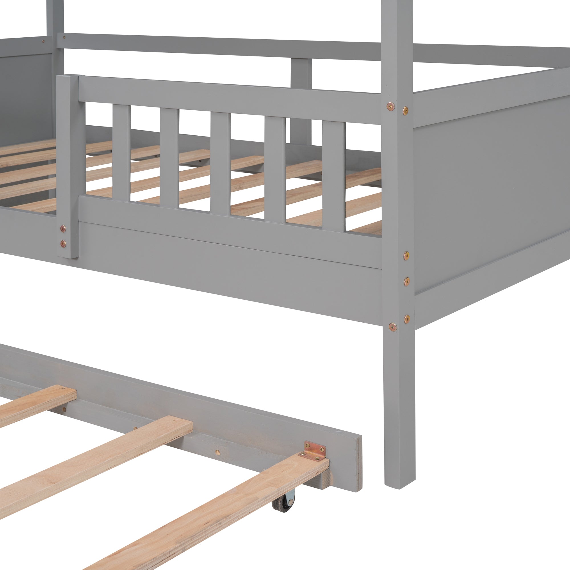 Twin Size House Bed Wood Bed with Twin Size Trundle ( Gray ) - Atlantic Fine Furniture Melbourne FL