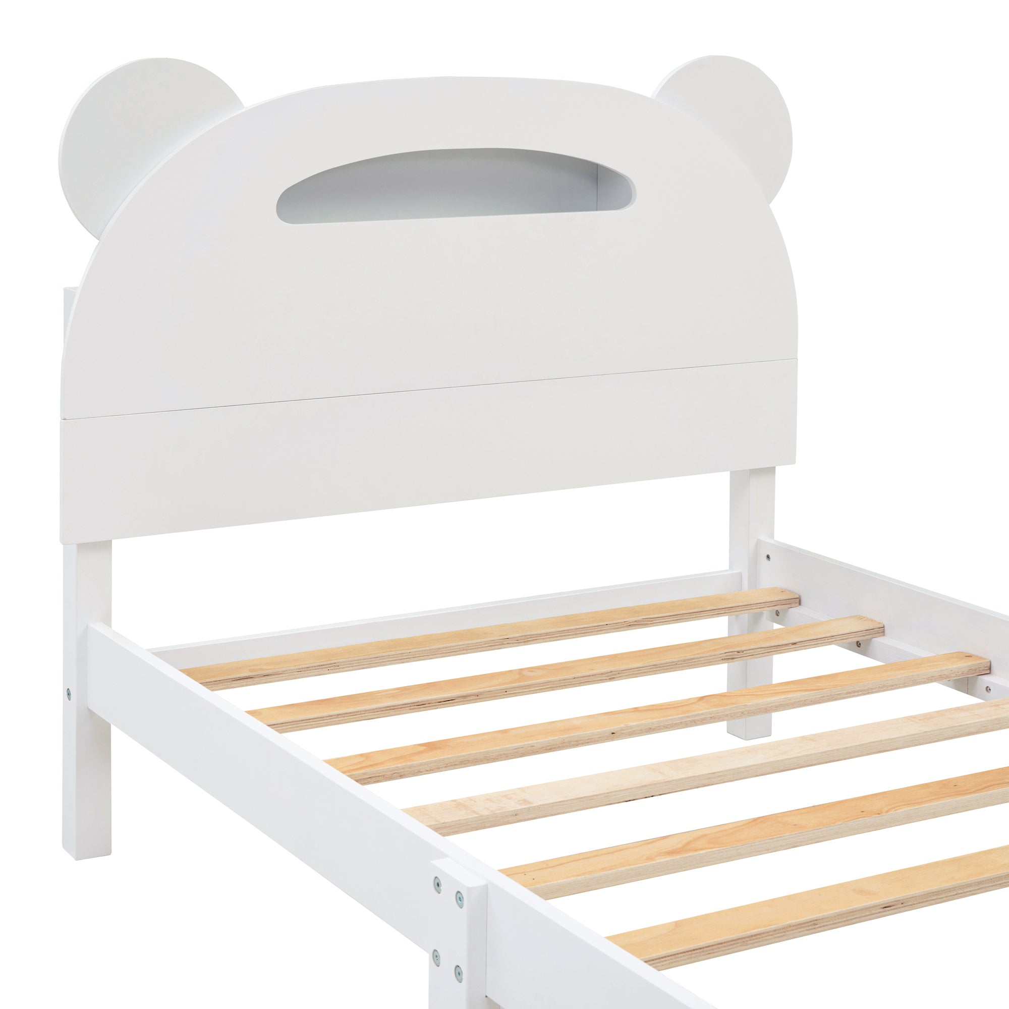 Twin Size Wood Platform Bed with Bear-shaped Headboard,Bed with Motion Activated Night Lights,White - Atlantic Fine Furniture Melbourne FL