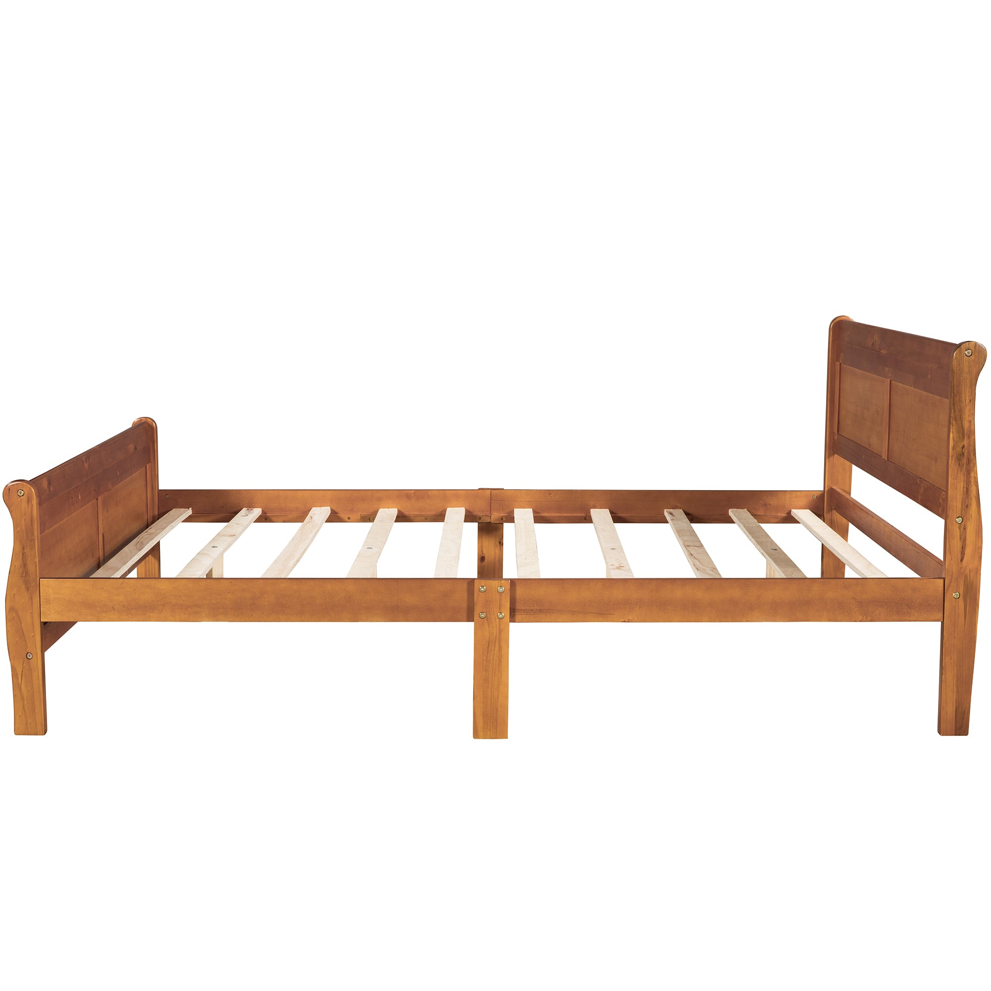 Queen Size Wood Platform Bed with Headboard and Wooden Slat Support (Oak)
