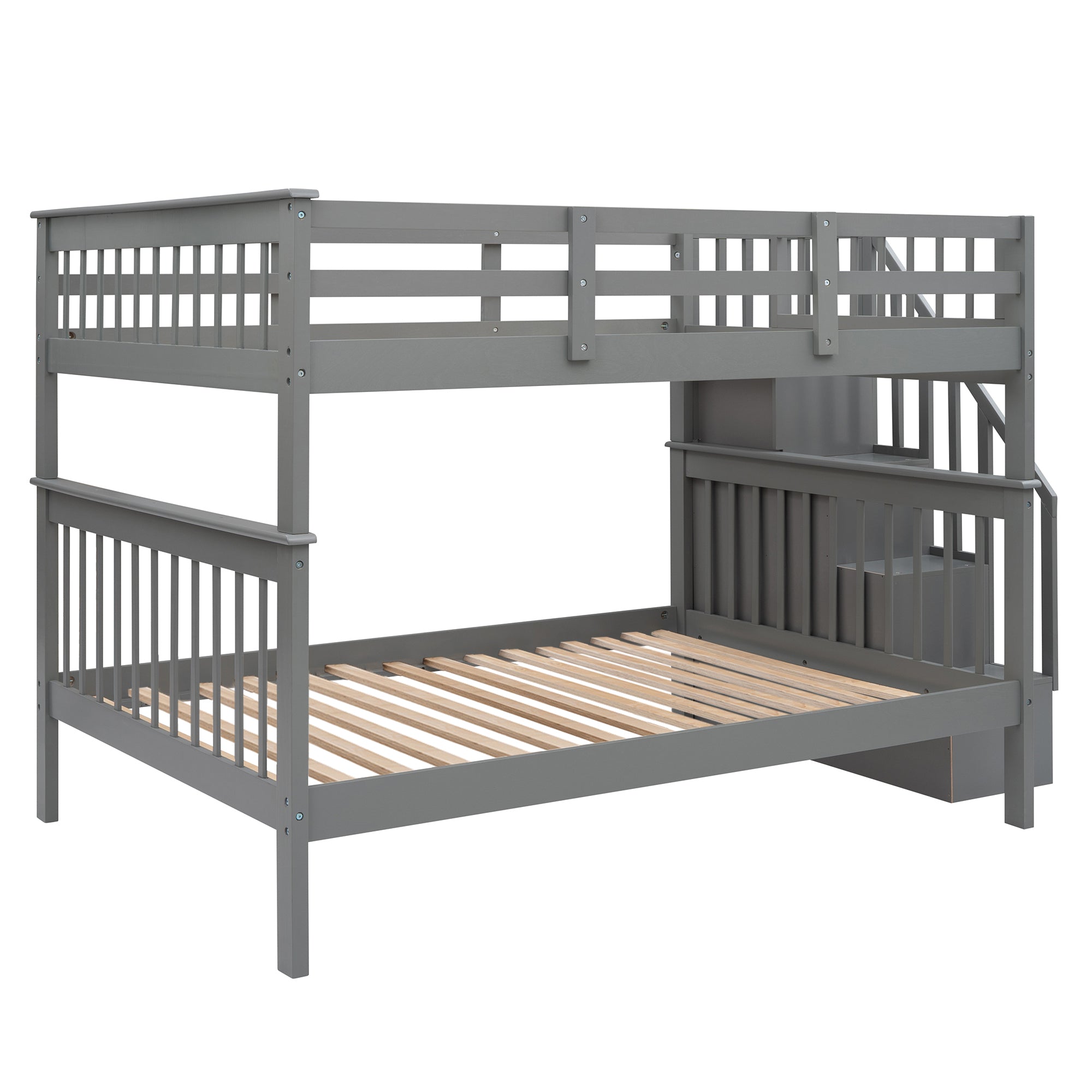 Stairway Full-Over-Full Bunk Bed with Storage and Guard Rail for Bedroom, Dorm, Gray(OLD SKU:LP000110AAE) - Atlantic Fine Furniture Melbourne FL