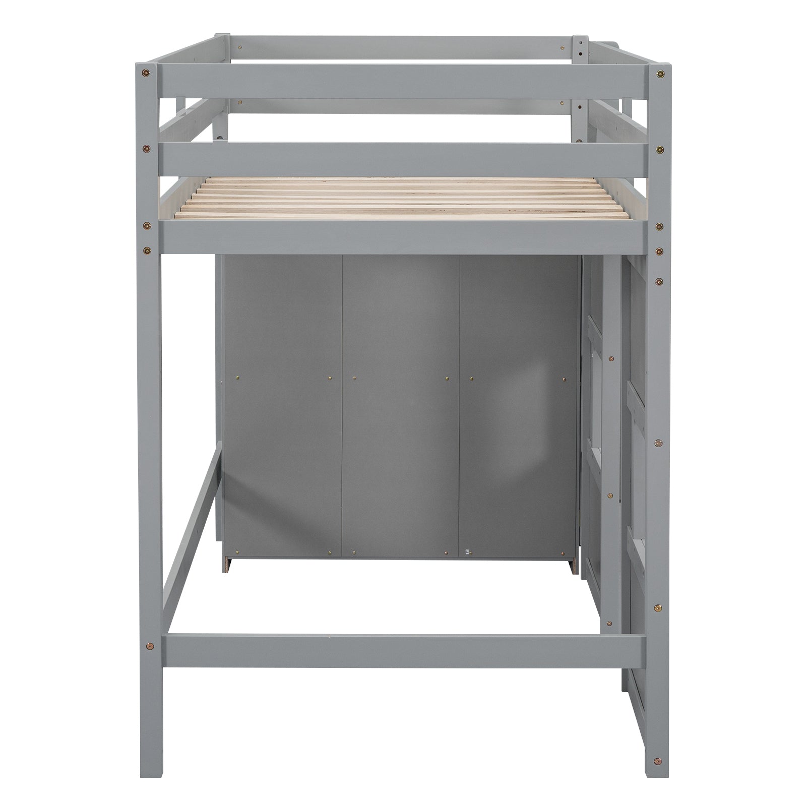 Wood Twin Size Loft Bed with Built-in Storage Wardrobe and 2 Windows, Gray - Atlantic Fine Furniture Melbourne FL