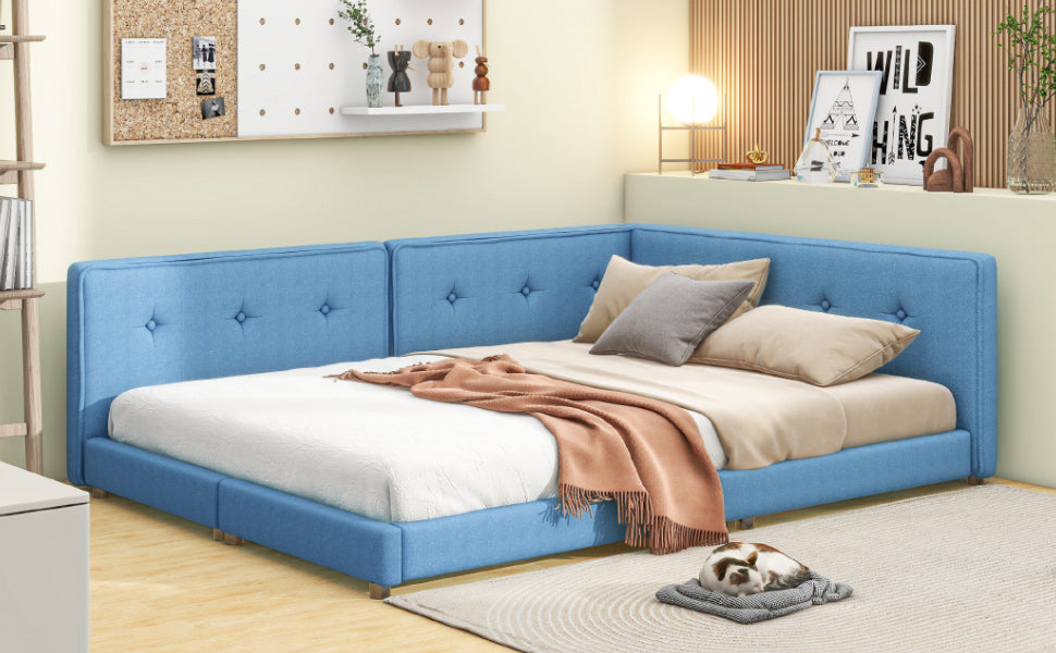 Upholstered Full Size Tufted Platform Bed, Blue - Atlantic Fine Furniture Melbourne FL