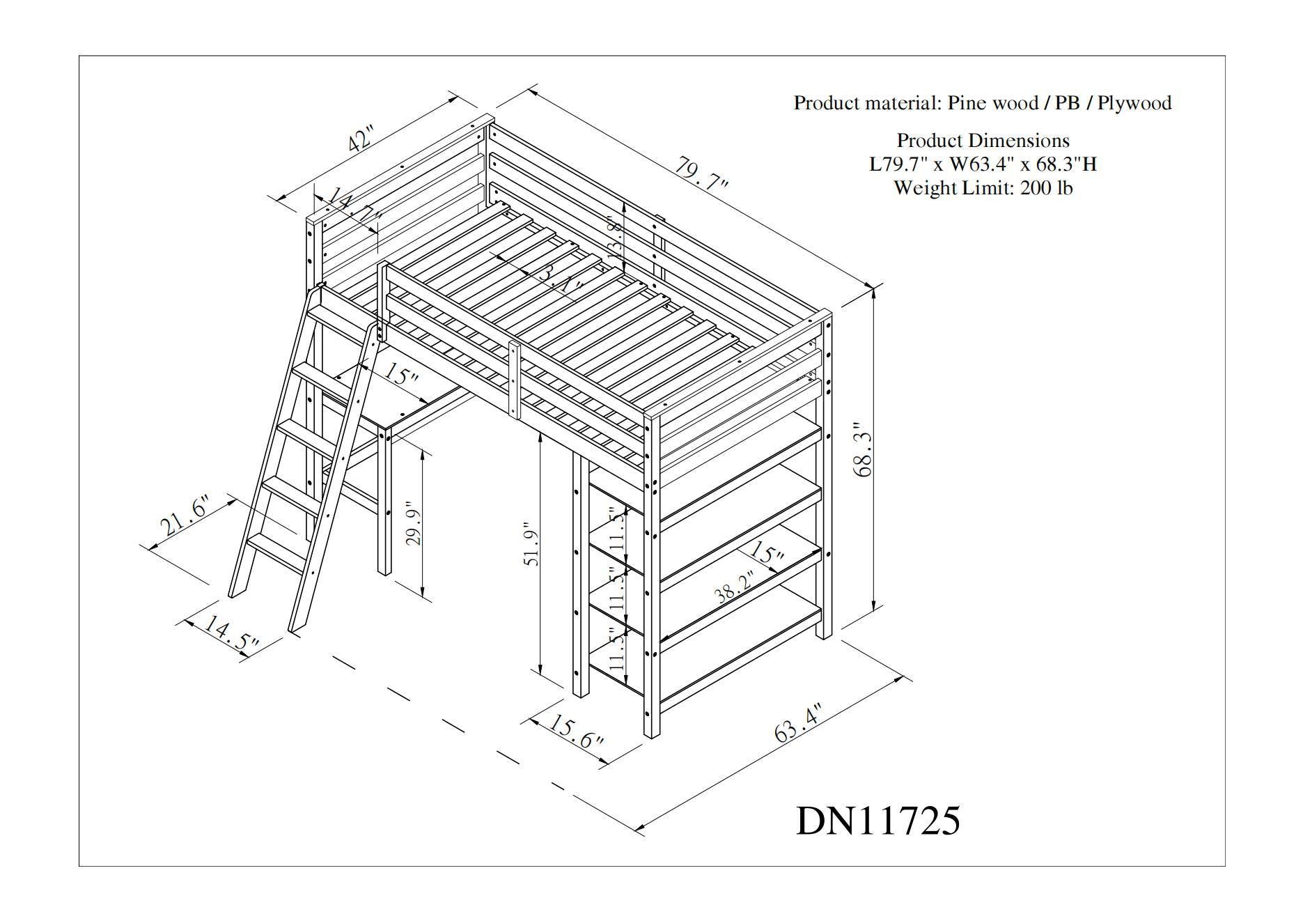 Twin Loft Bed with desk,ladder,shelves , Espresso - Atlantic Fine Furniture Melbourne FL