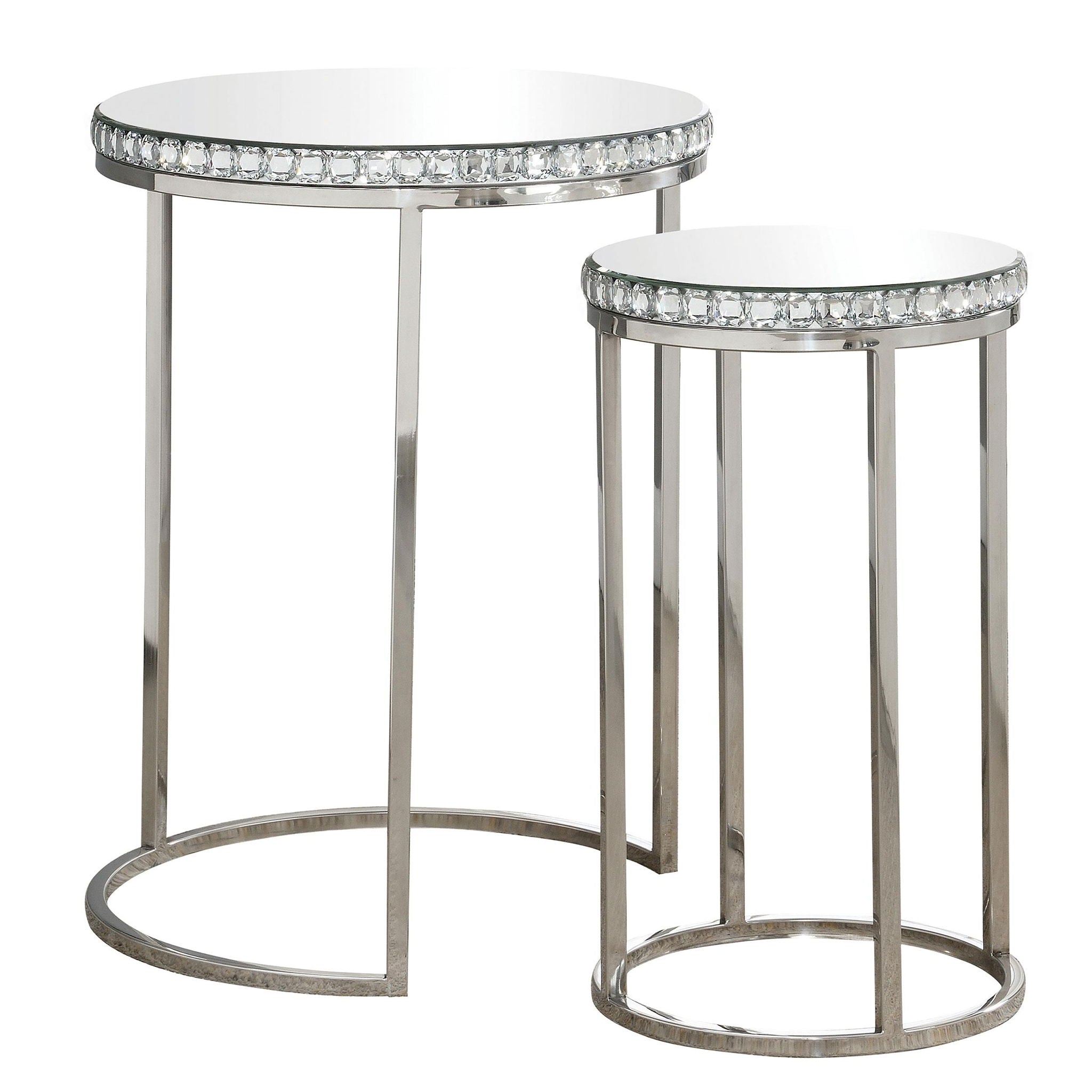 Addison 2-piece Round Mirror Top Nesting Tables Silver - Atlantic Fine Furniture Melbourne FL