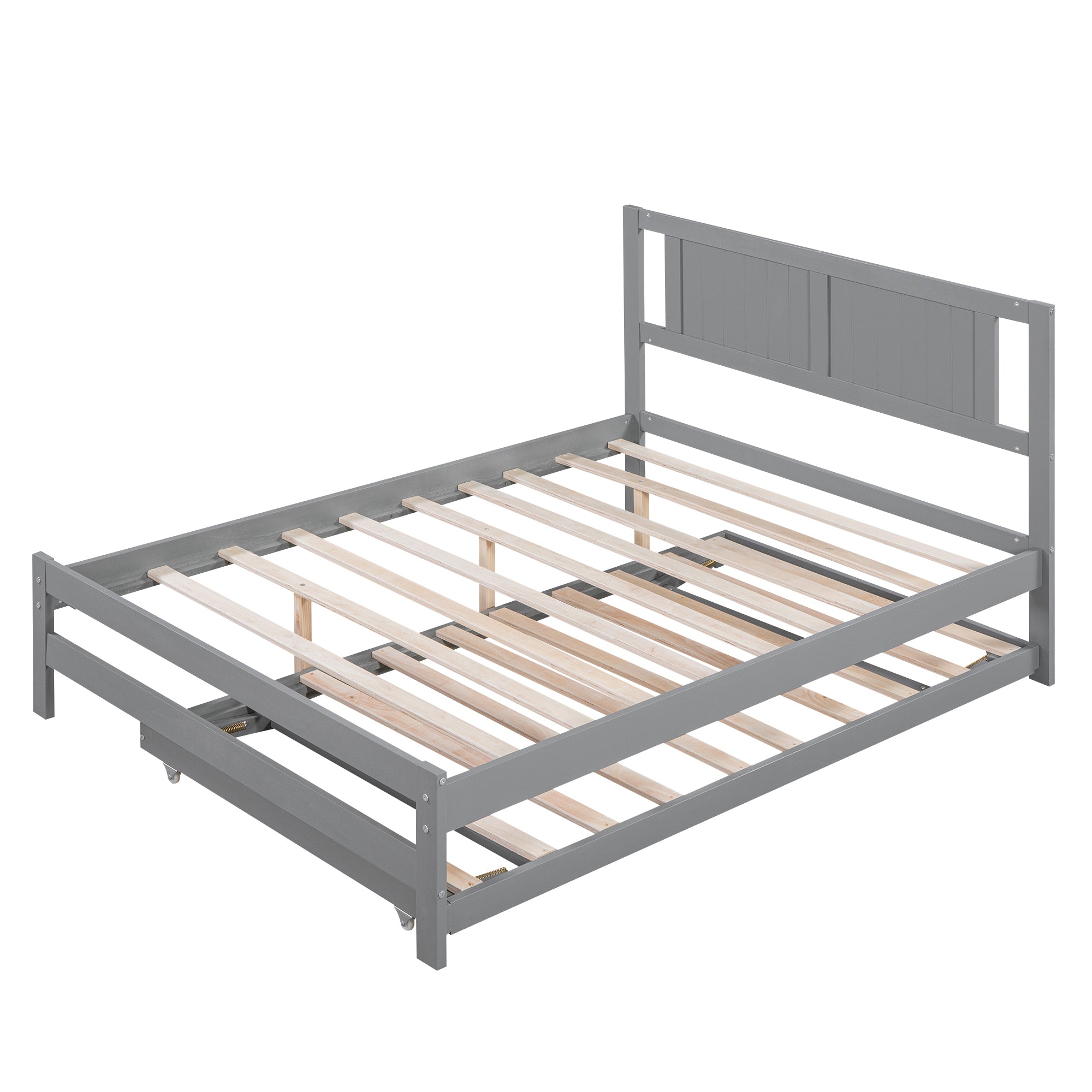 Full Size Platform Bed with Adjustable Trundle,Gray(Old SKU:SM000248AAE)