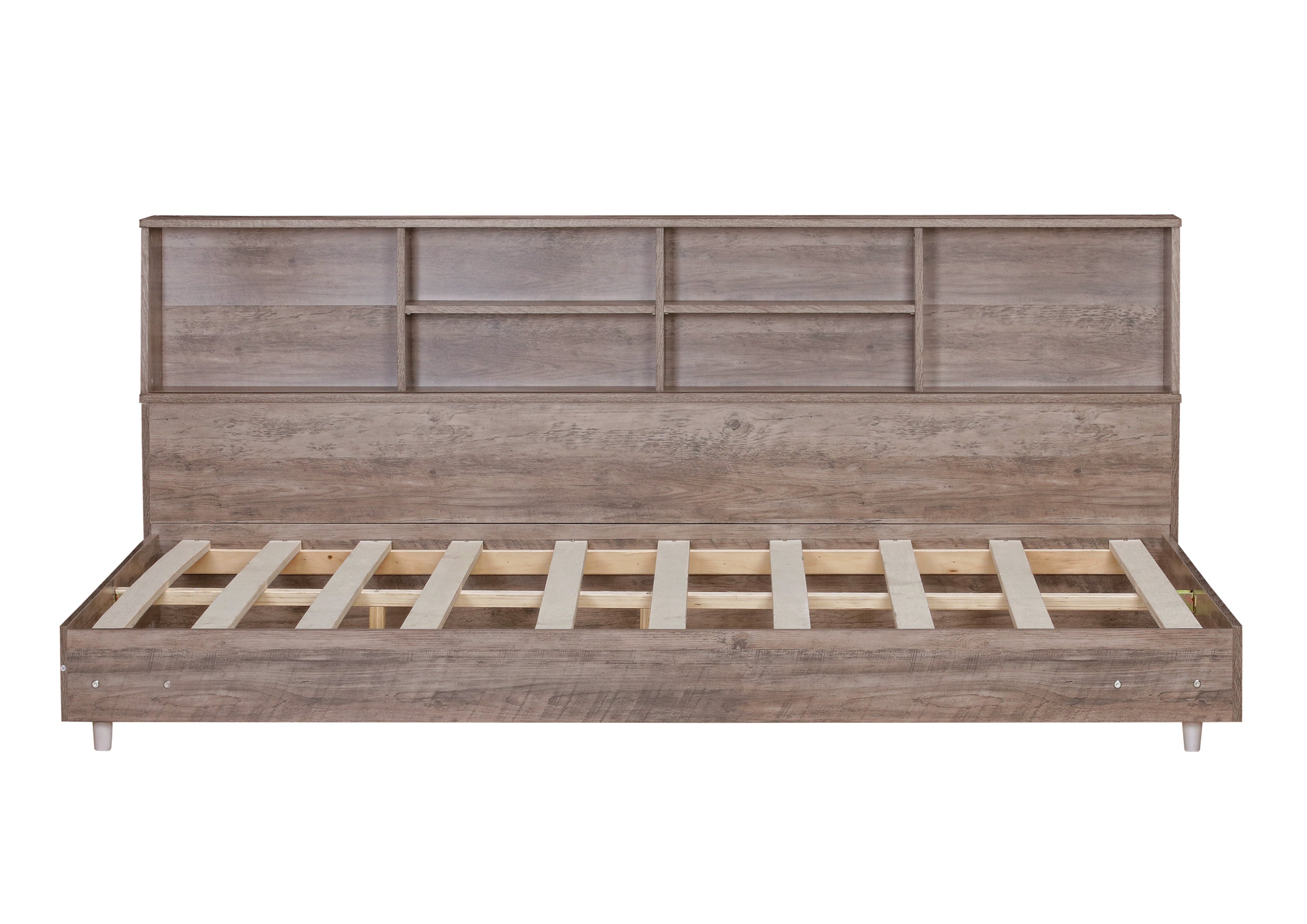 Full Size Daybed Frame with Storage Bookcases,Wood Light Oak