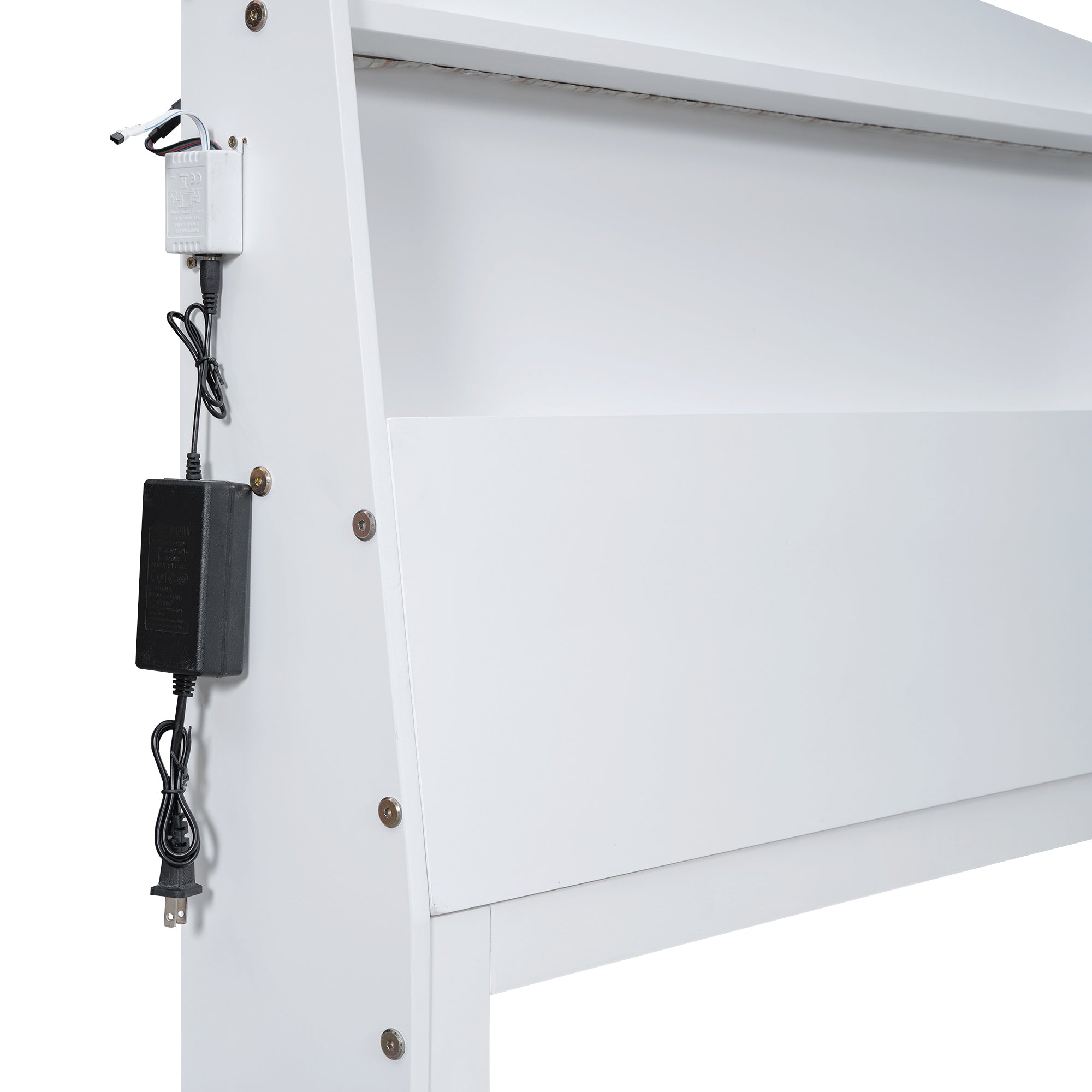 Twin Size Platform Bed with Storage LED Headboard, Twin Size Trundle and 3 Drawers, White - Atlantic Fine Furniture Melbourne FL