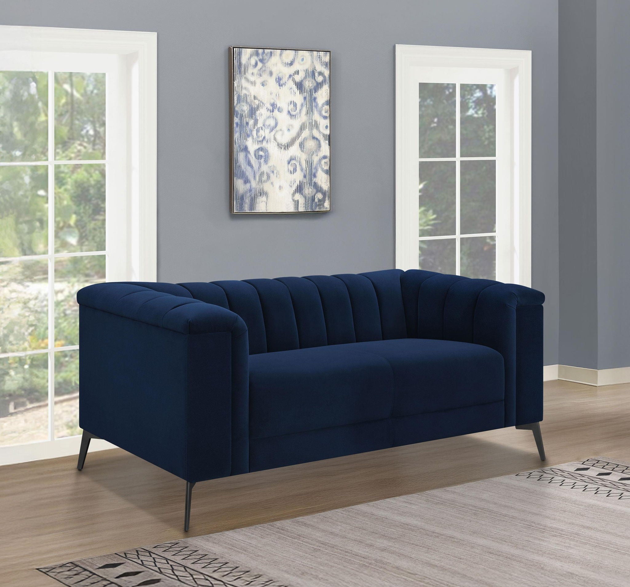 Chalet Upholstered Tuxedo Arm Tufted Loveseat Blue